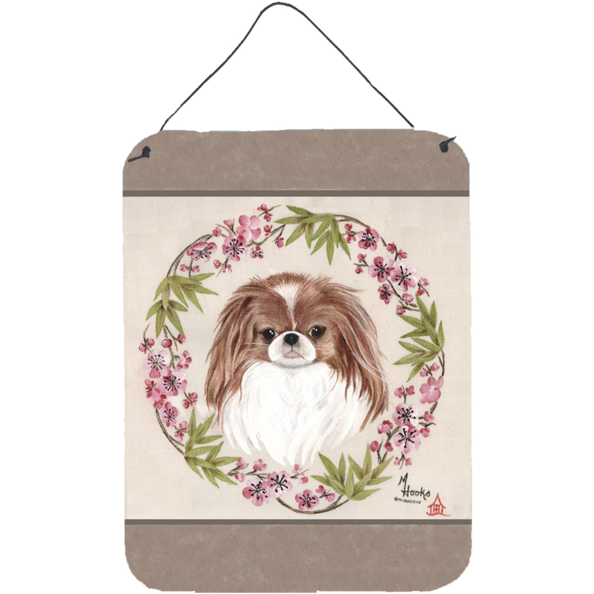 &quotCaroline's Treasures MH1009DS1216 Japanese Chin Wreath of Flowers Wall or Door Hanging Prints, 16 x 12"", Multicolor"