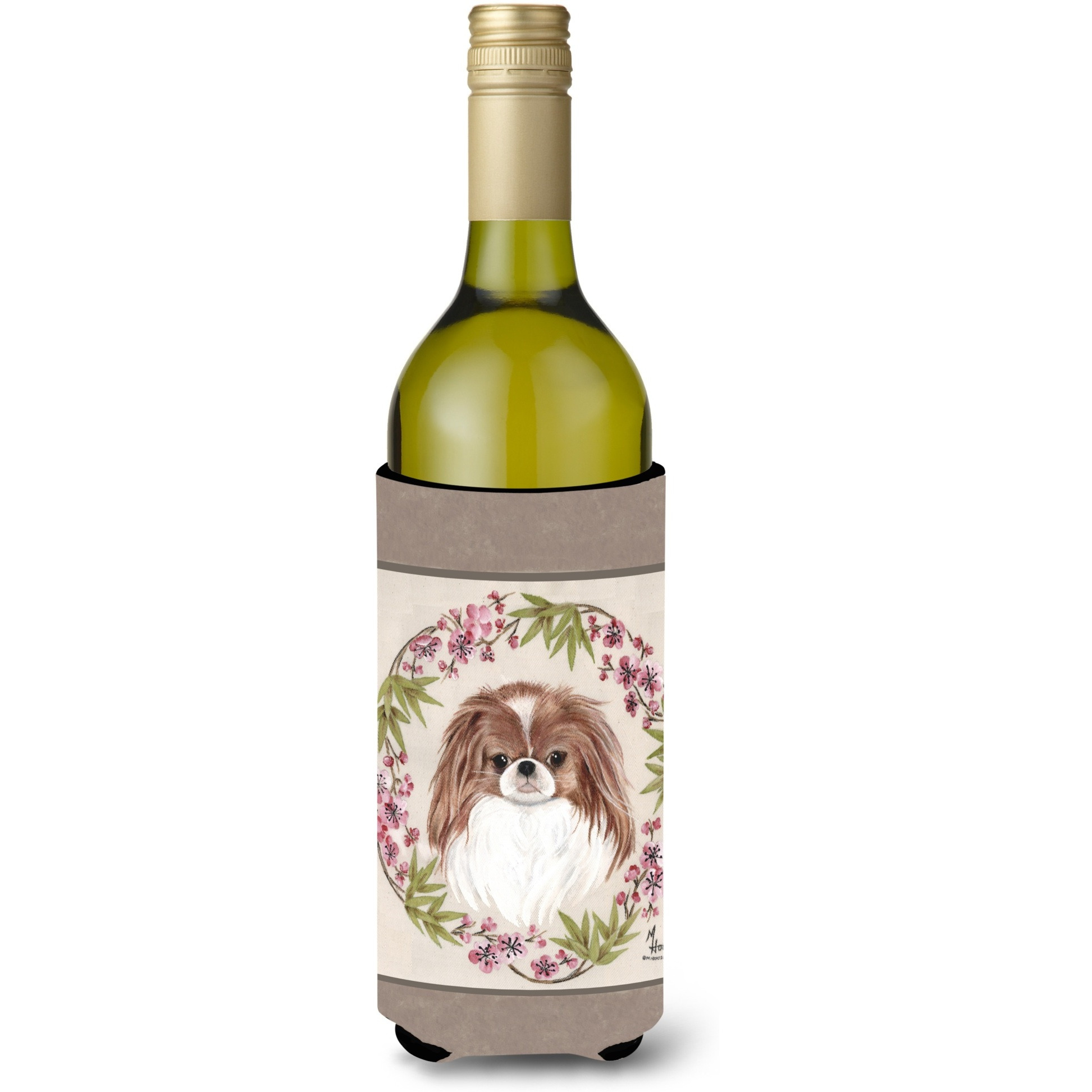 Japanese Chin Wreath of Flowers Wine Bottle Beverage Insulator Hugger MH1009LITERK