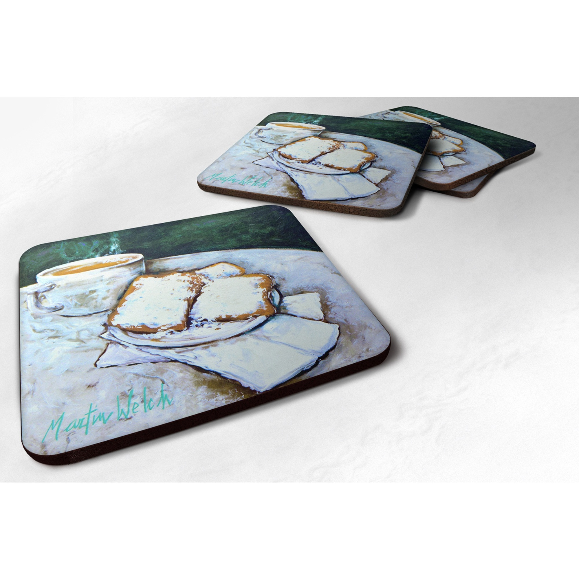 &quotCaroline's Treasures MW1008FC Food Beignet Time Foam Coasters (Set of 4), 3.5"" H x 3.5"" W, Multicolor"