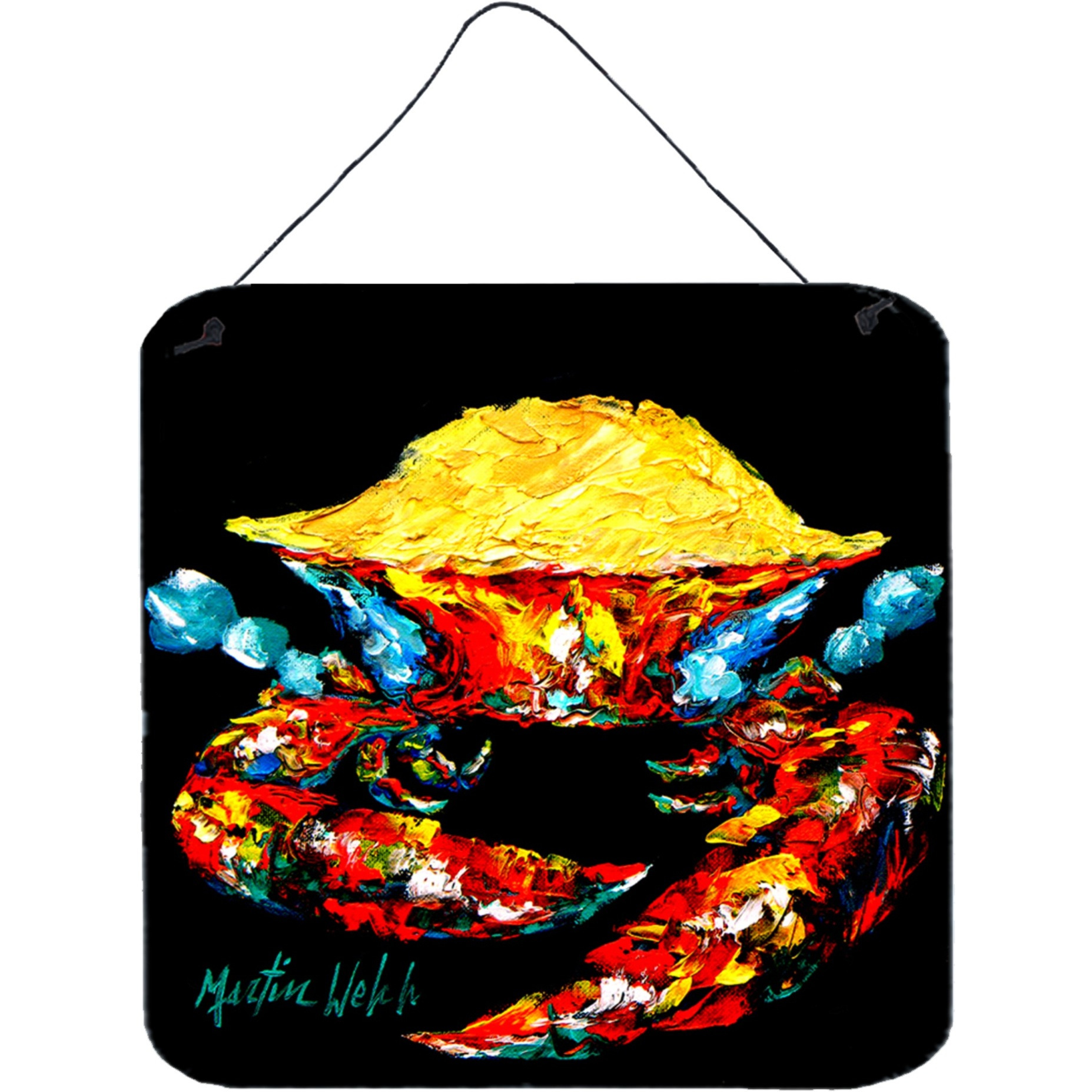&quotCaroline's Treasures Crab Black Gold Aluminum Metal Wall or Door Hanging Prints, 6 x 6"", Multicolor"