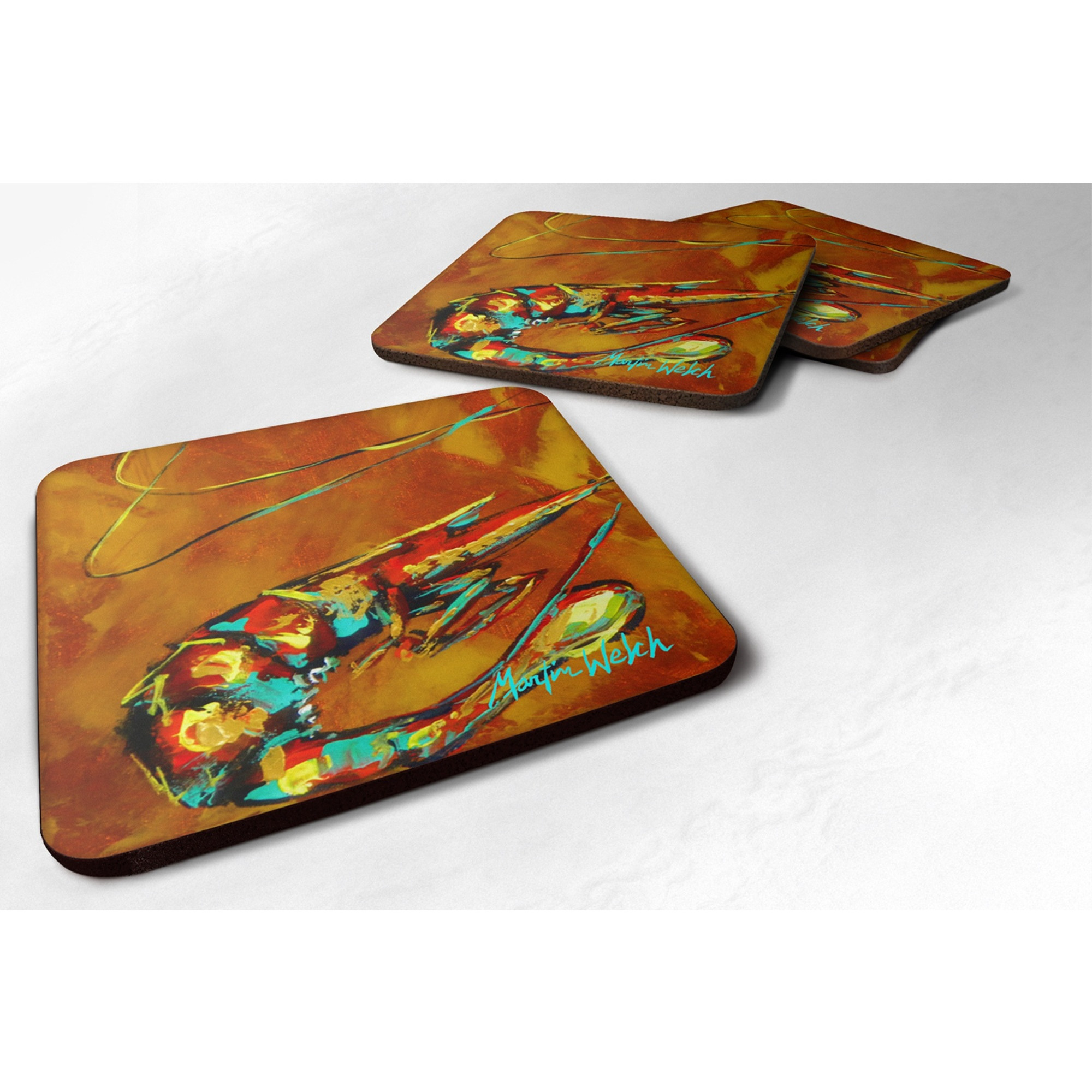 &quotCaroline's Treasures MW1012FC Shrimp Carmel Corn Foam Coasters (Set of 4), 3.5"" H x 3.5"" W, Multicolor"