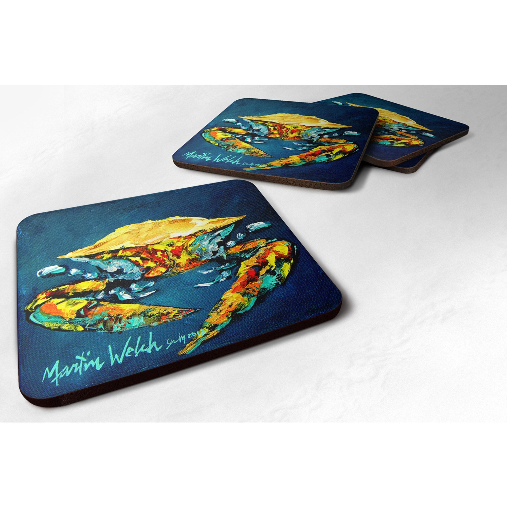 &quotCaroline's Treasures MW1013FC Crab Catch Up Foam Coasters (Set of 4), 3.5"" H x 3.5"" W, Multicolor"