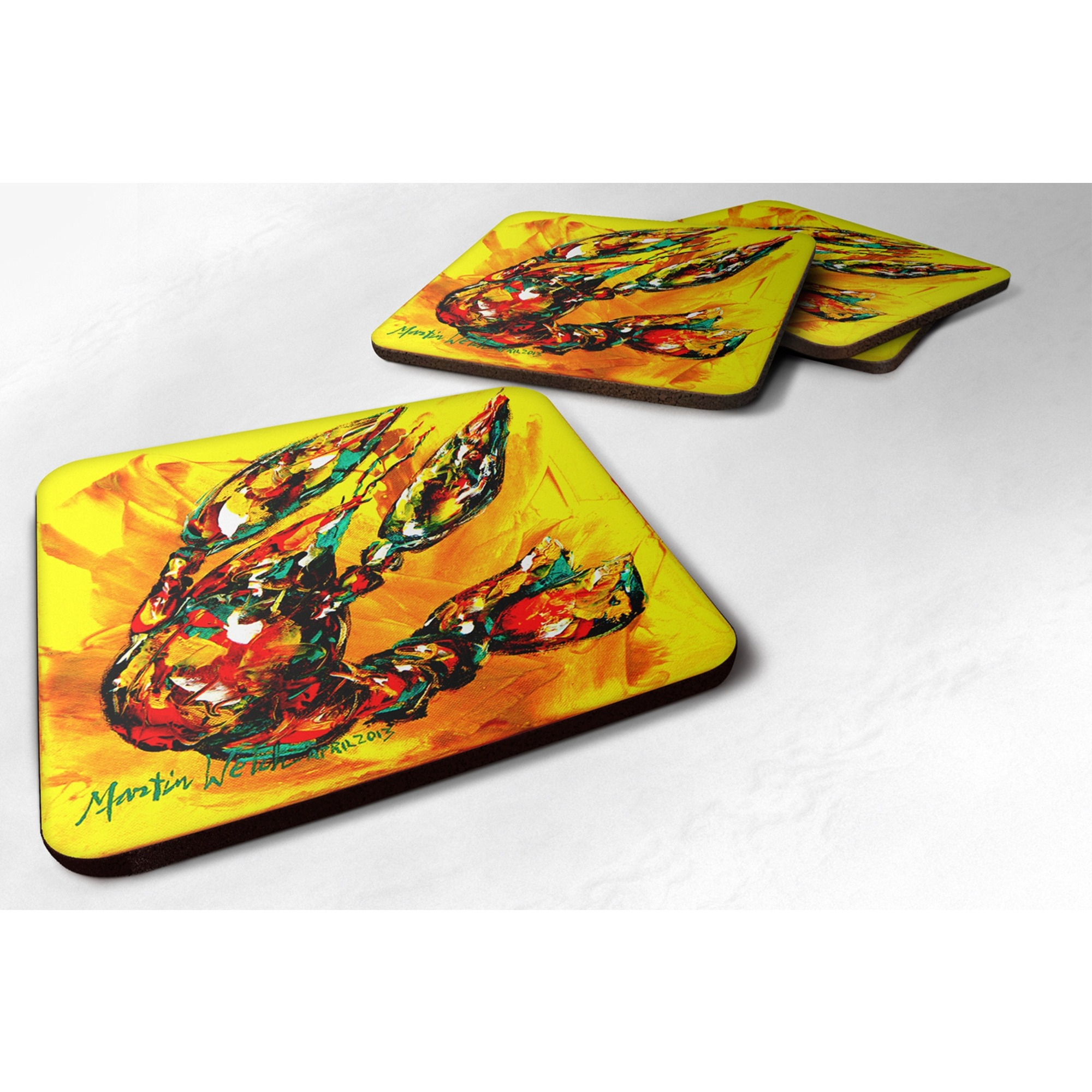 &quotCaroline's Treasures MW1020FC Crawfish Crawfish on the Move Foam Coasters (Set of 4), 3.5"" H x 3.5"" W, Multicolor"
