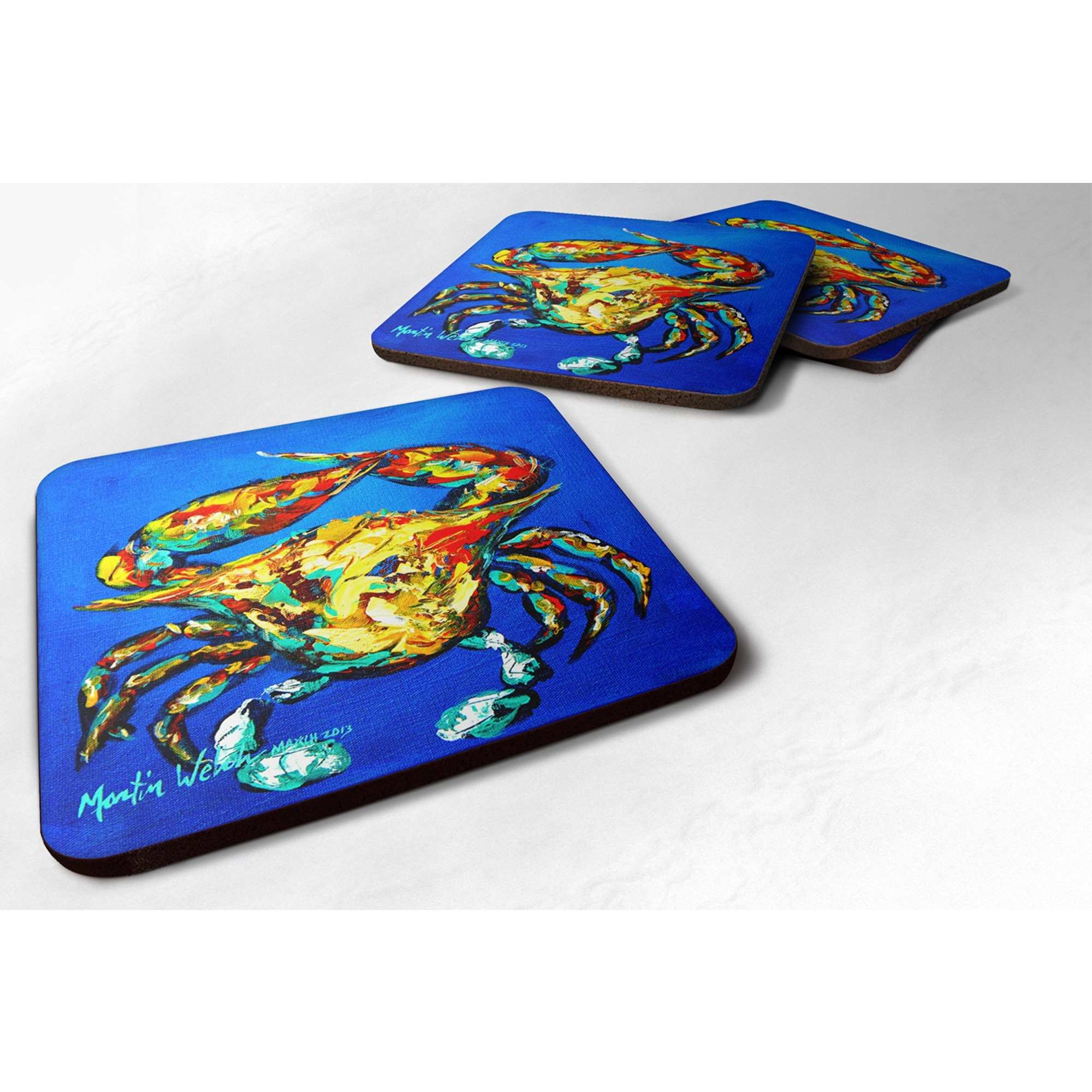 &quotCaroline's Treasures MW1021FC Crab Criss Crow Foam Coasters (Set of 4), 3.5"" H x 3.5"" W, Multicolor"