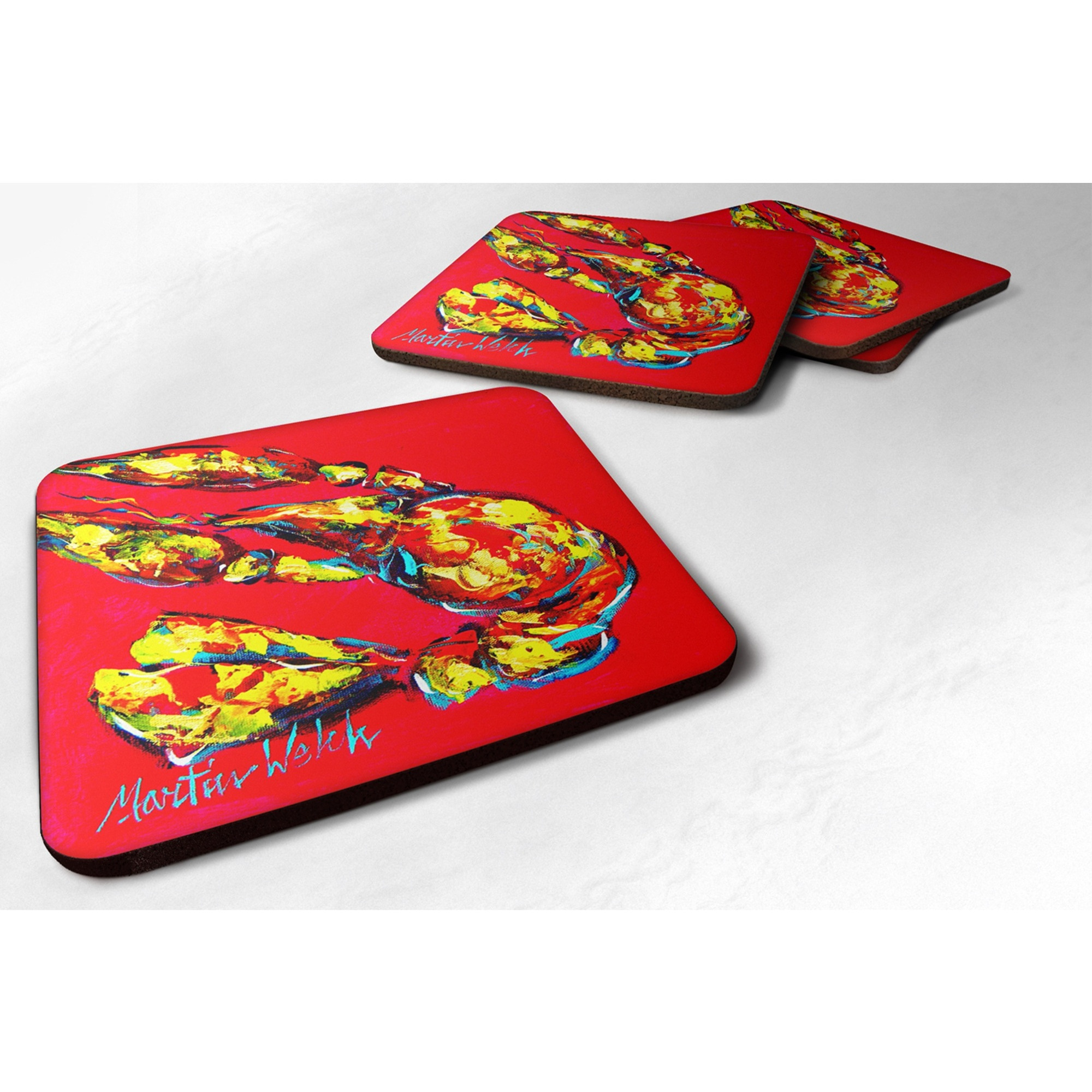 &quotCaroline's Treasures MW1022FC Crawfish Crunch Time Foam Coasters (Set of 4), 3.5"" H x 3.5"" W, Multicolor"
