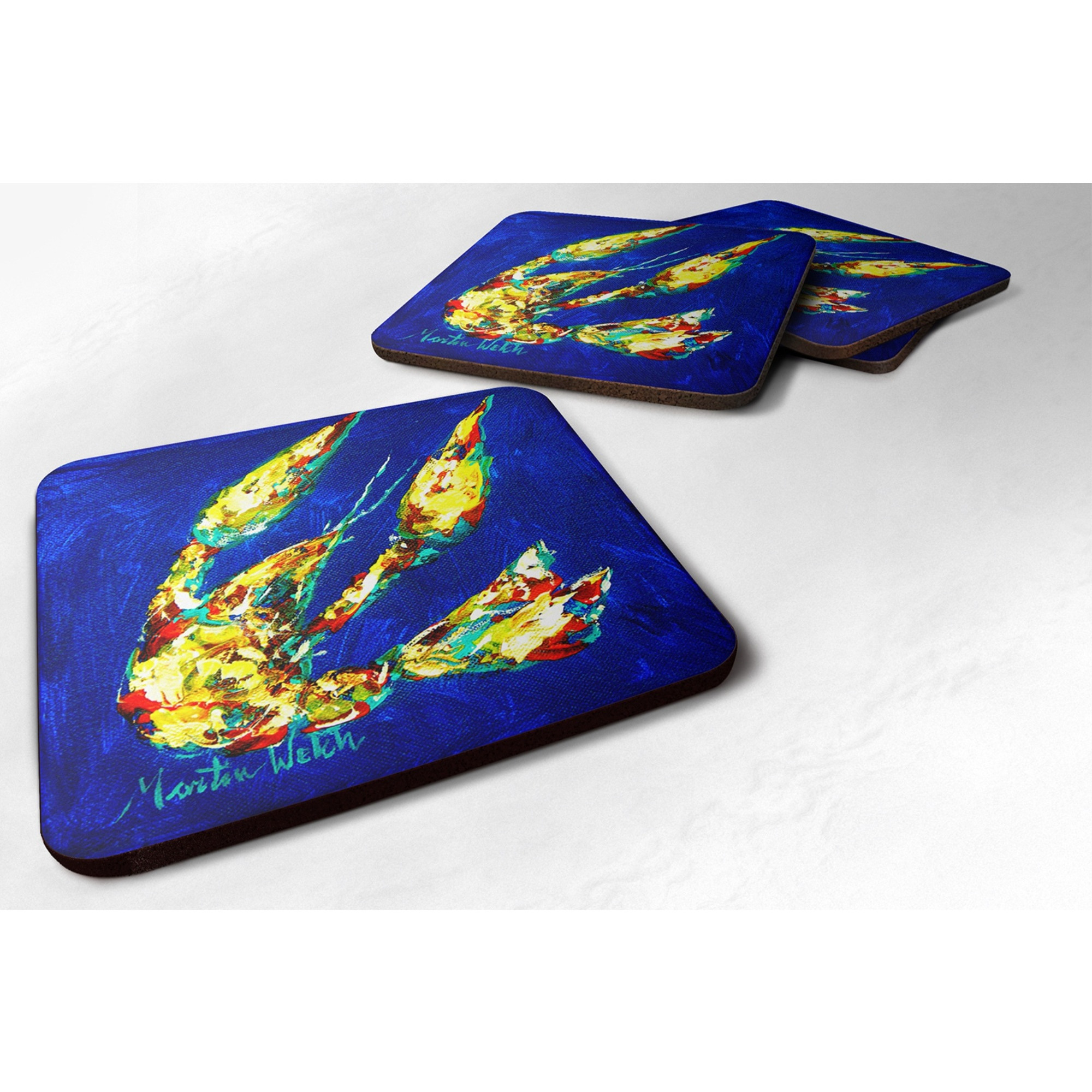 &quotCaroline's Treasures MW1037FC Crawfish Little Blue Foam Coasters (Set of 4), 3.5"" H x 3.5"" W, Multicolor"