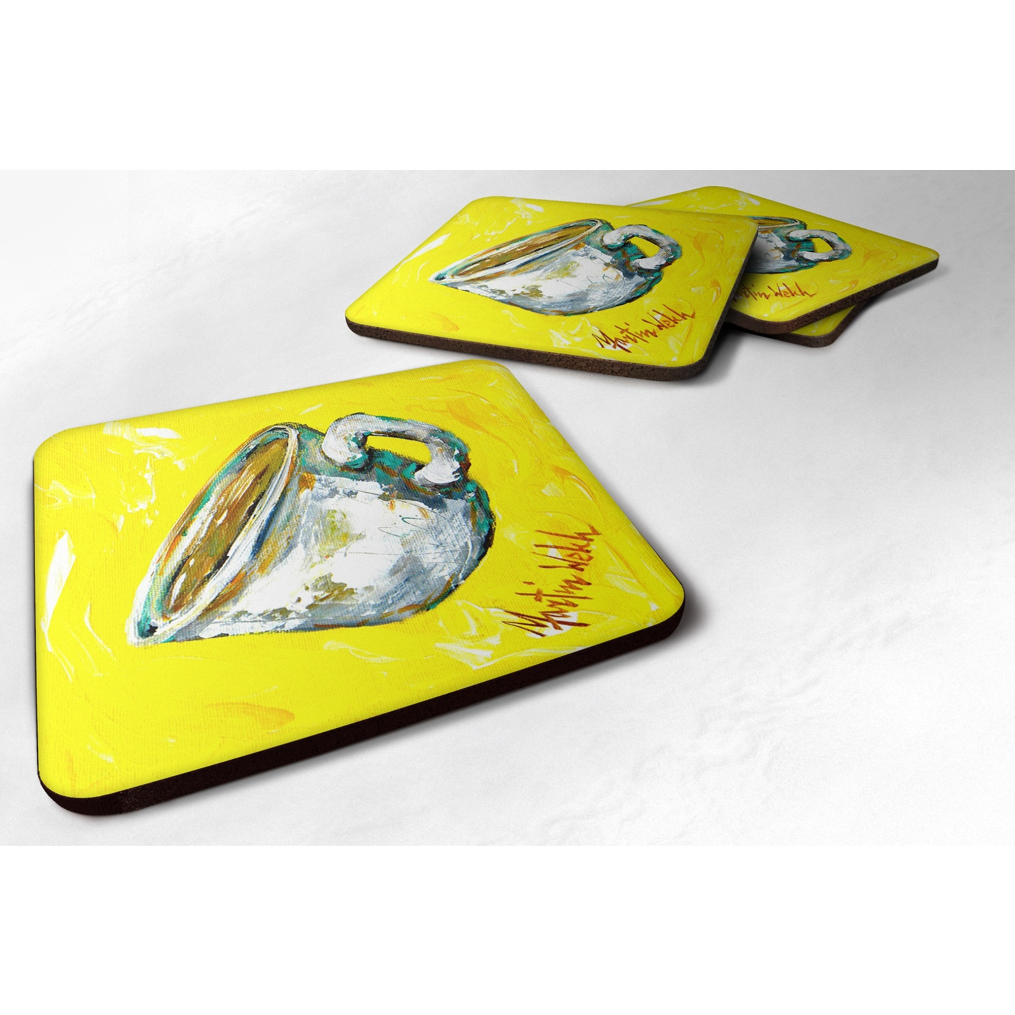 &quotCaroline's Treasures MW1056FC Coffee Second Cup Foam Coasters (Set of 4), 3.5"" H x 3.5"" W, Multicolor"