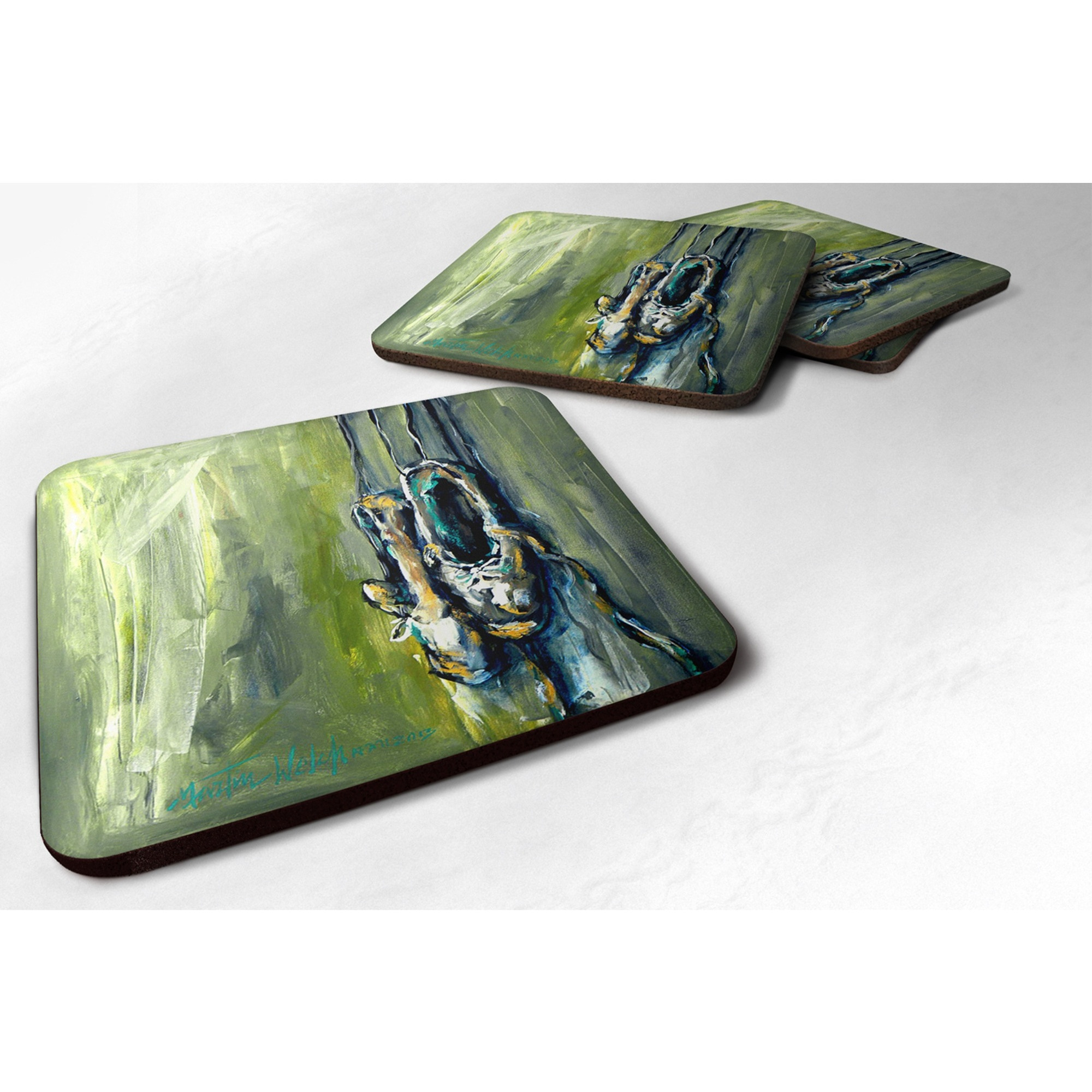 &quotCaroline's Treasures MW1068FC Ballet Topal Green Foam Coasters (Set of 4), 3.5"" H x 3.5"" W, Multicolor"