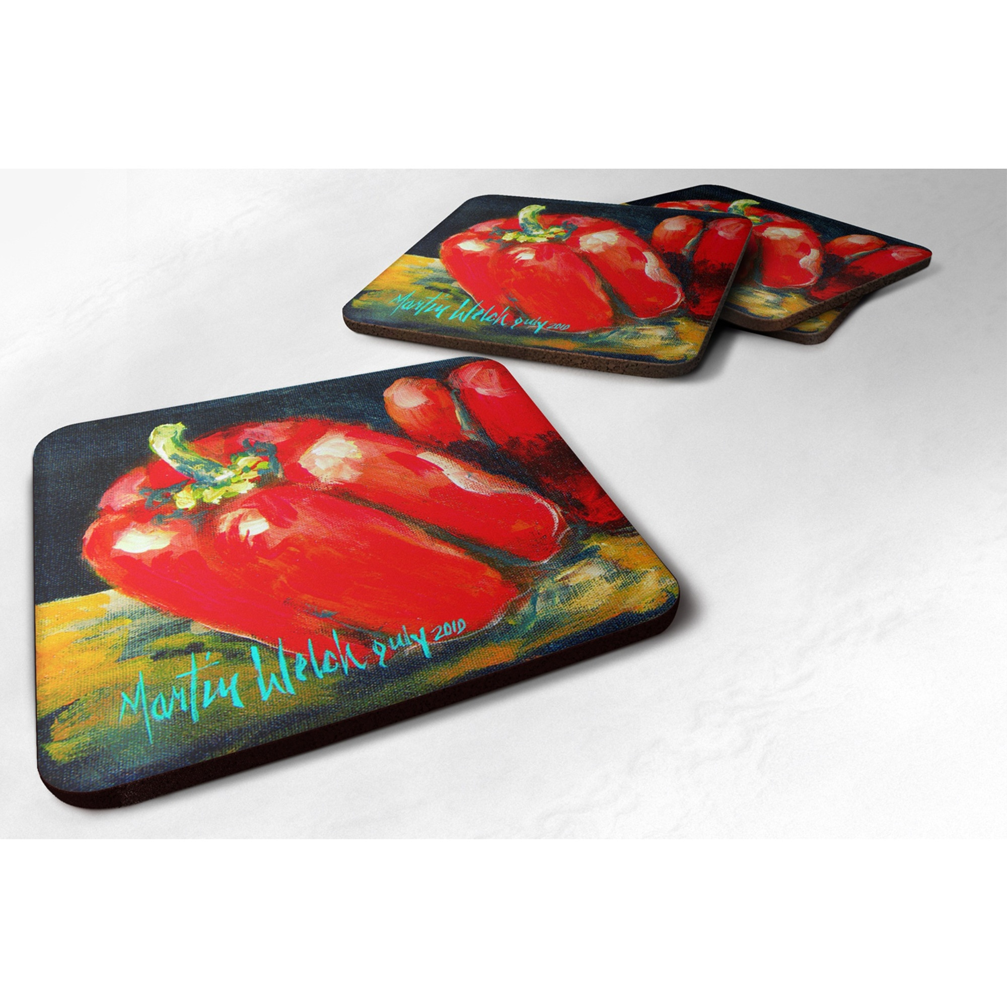 &quotCaroline's Treasures MW1070FC Vegetables-Bell Pepper Two Bells Foam Coasters (Set of 4), 3.5"" H x 3.5"" W, Multicolor"