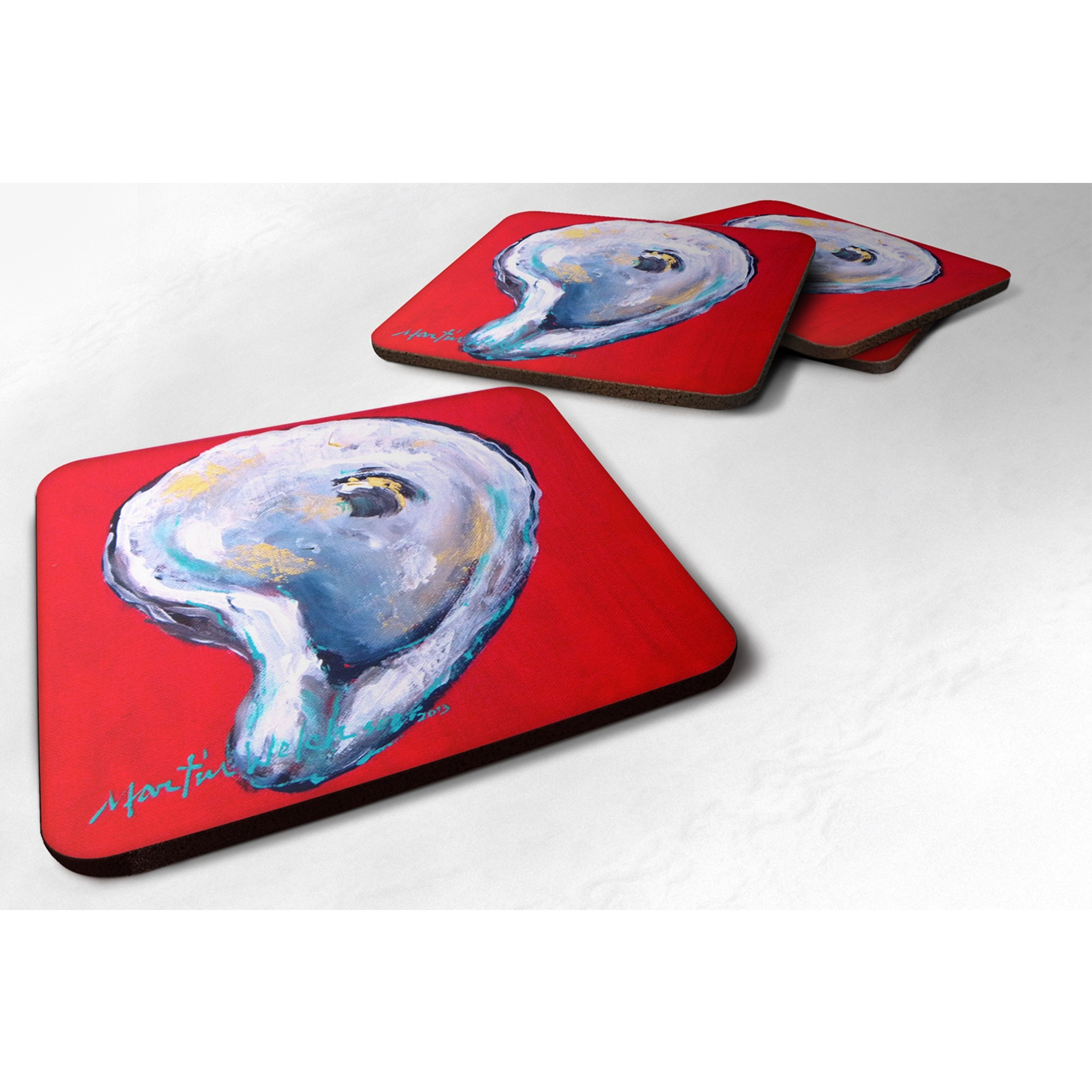 &quotCaroline's Treasures MW1078FC Oyster Wiggle My Shell Foam Coasters (Set of 4), 3.5"" H x 3.5"" W, Multicolor"
