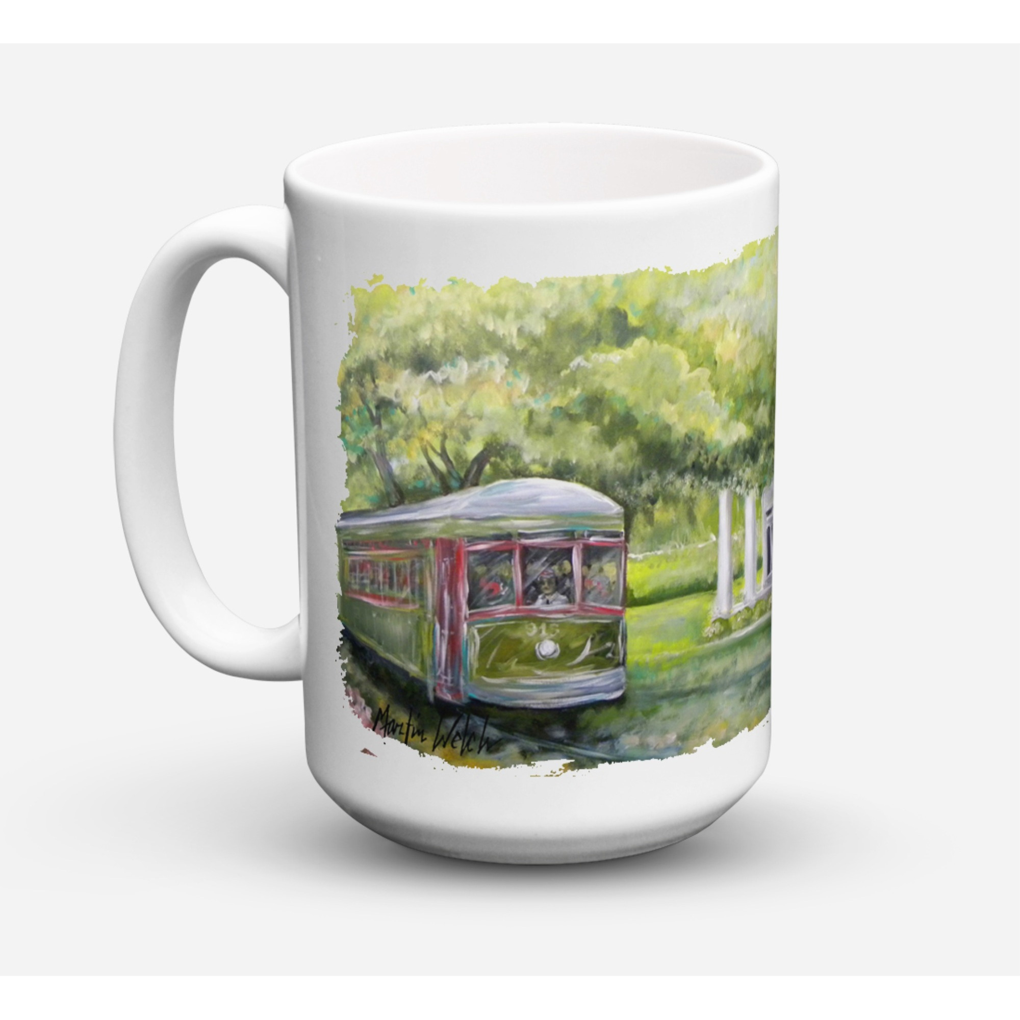 &quotCaroline's Treasures MW1091CM15 Streetcar Next Stop Audubon Park Microwavable Ceramic Coffee Mug, 15 oz, Multicolor"