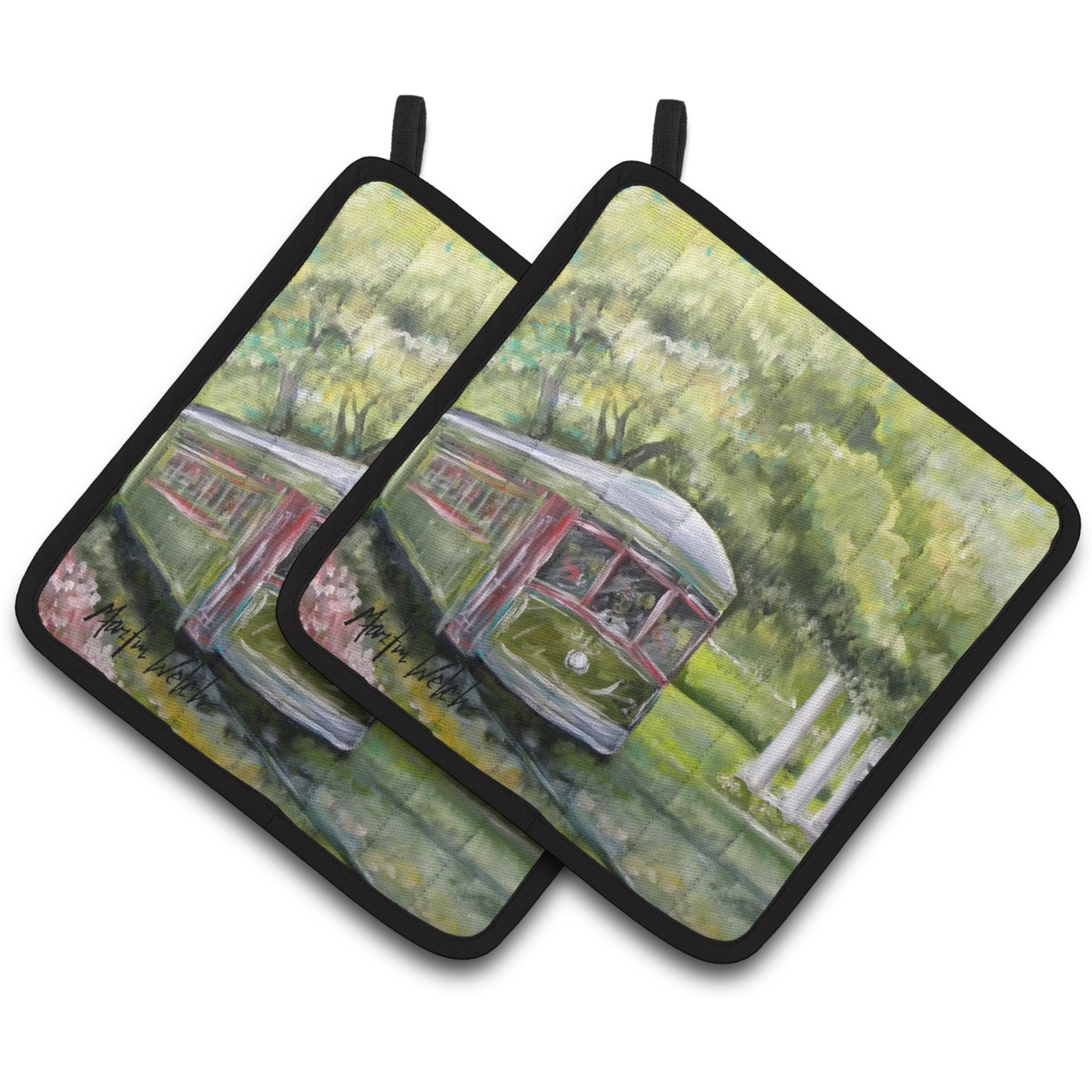 &quotCaroline's Treasures Streetcar Next Stop Audubon Park Pair of Pot Holders MW1091PTHD, 7.5HX7.5W, Multicolor"