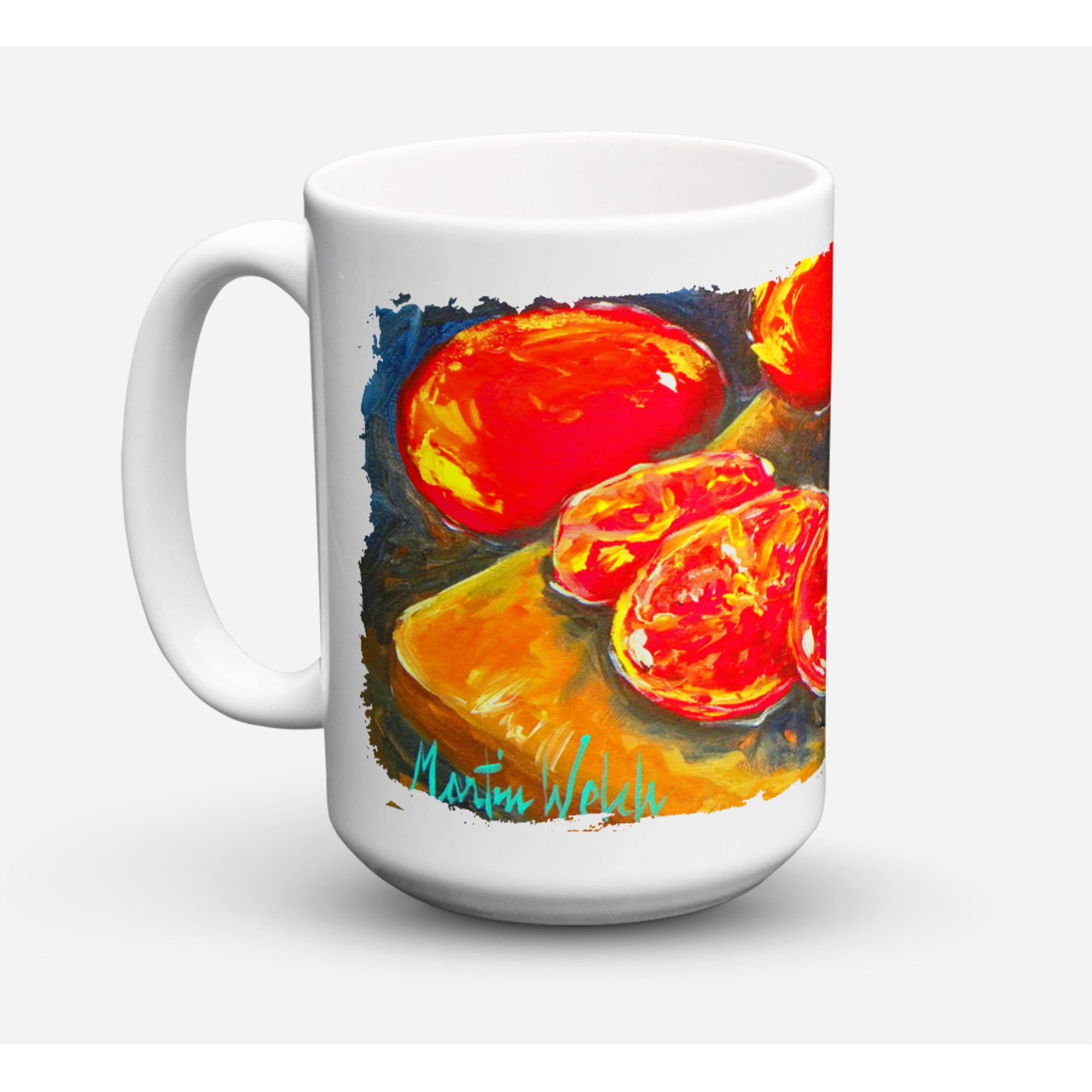 &quotCaroline's Treasures MW1099CM15 Vegetables-Tomatoes Slice It Up Microwavable Ceramic Coffee Mug, 15 oz, Multicolor"