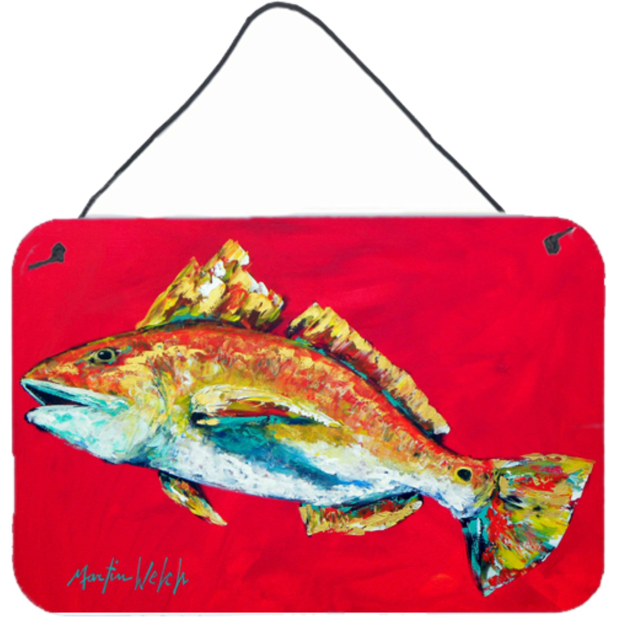 &quotCaroline's Treasures Fish-Red Fish Woo Hoo Aluminum Metal Wall or Door Hanging Prints, 8 x 12"""
