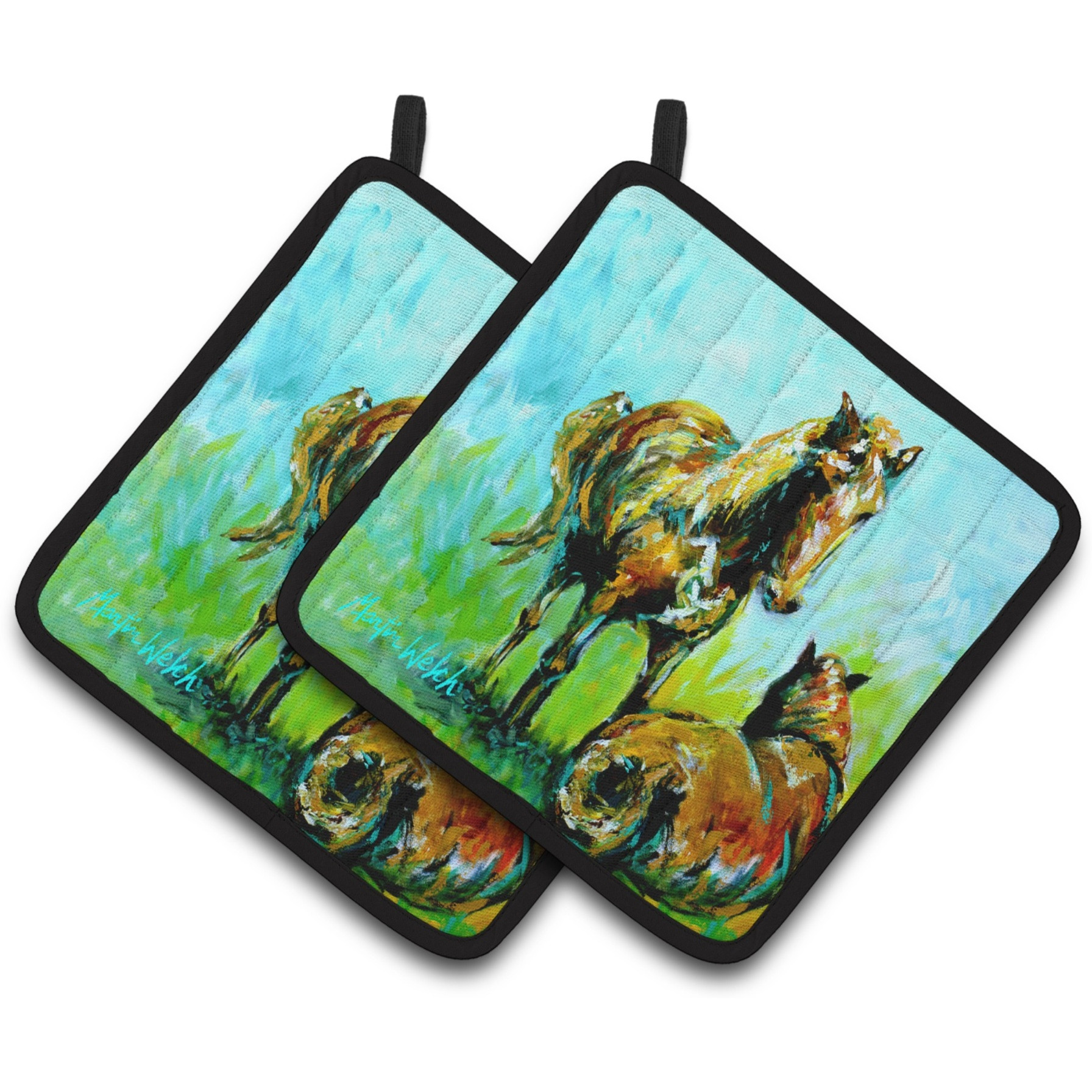 &quotCaroline's Treasures Horse Grazin Pair of Pot Holders MW1126PTHD, 7.5HX7.5W, Multicolor"
