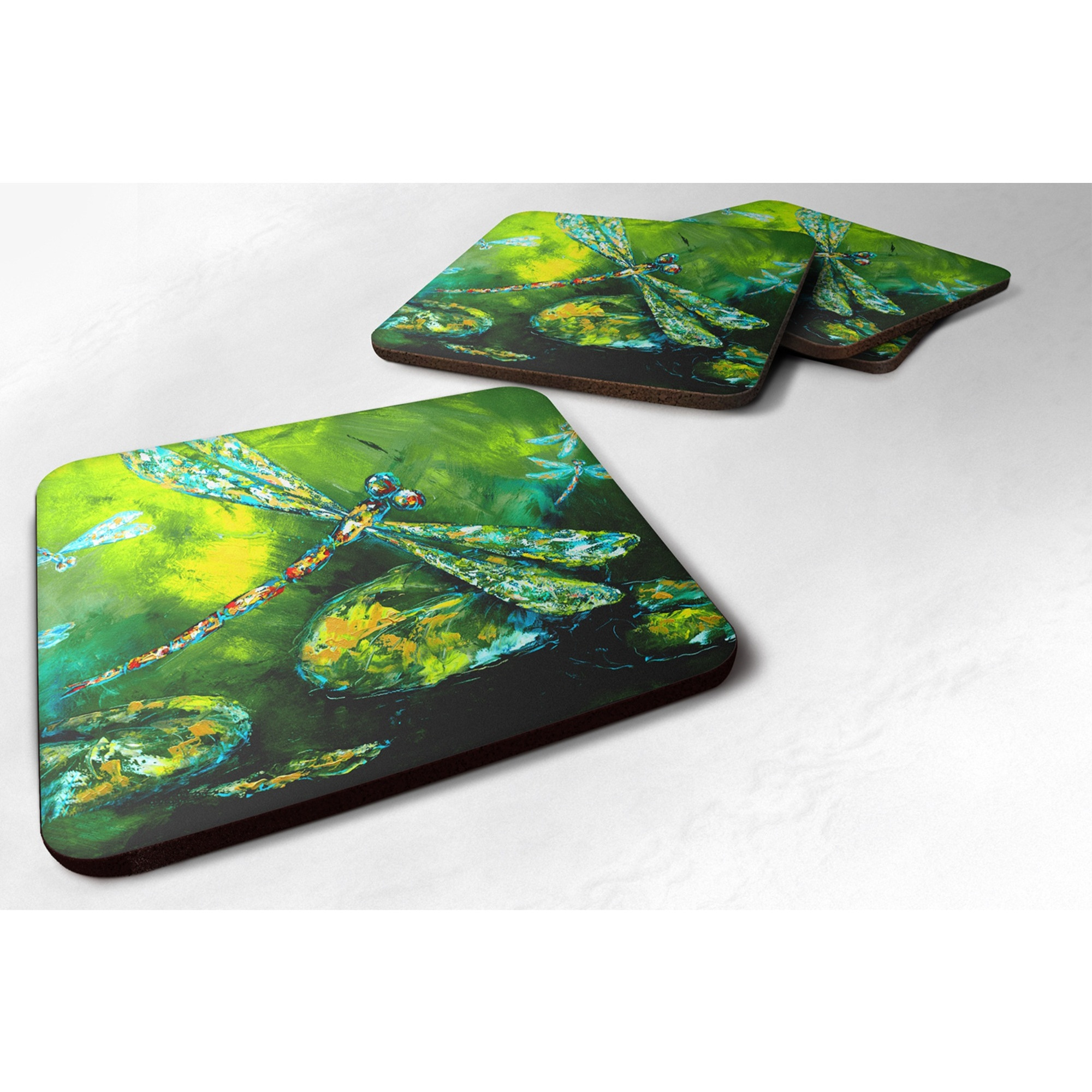 &quotCaroline's Treasures MW1128FC Insect-Dragonfly Summer Flies Foam Coasters (Set of 4), 3.5"" H x 3.5"" W, Multicolor"