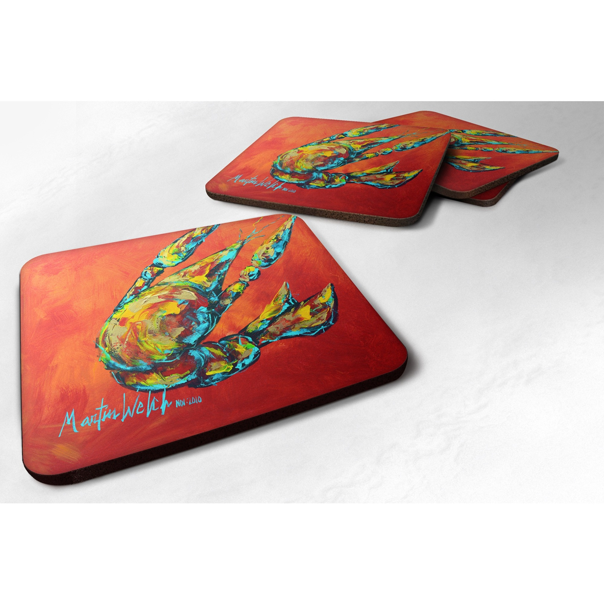 &quotCaroline's Treasures MW1131FC Crawfish Spicy Craw Foam Coasters (Set of 4), 3.5"" H x 3.5"" W, Multicolor"