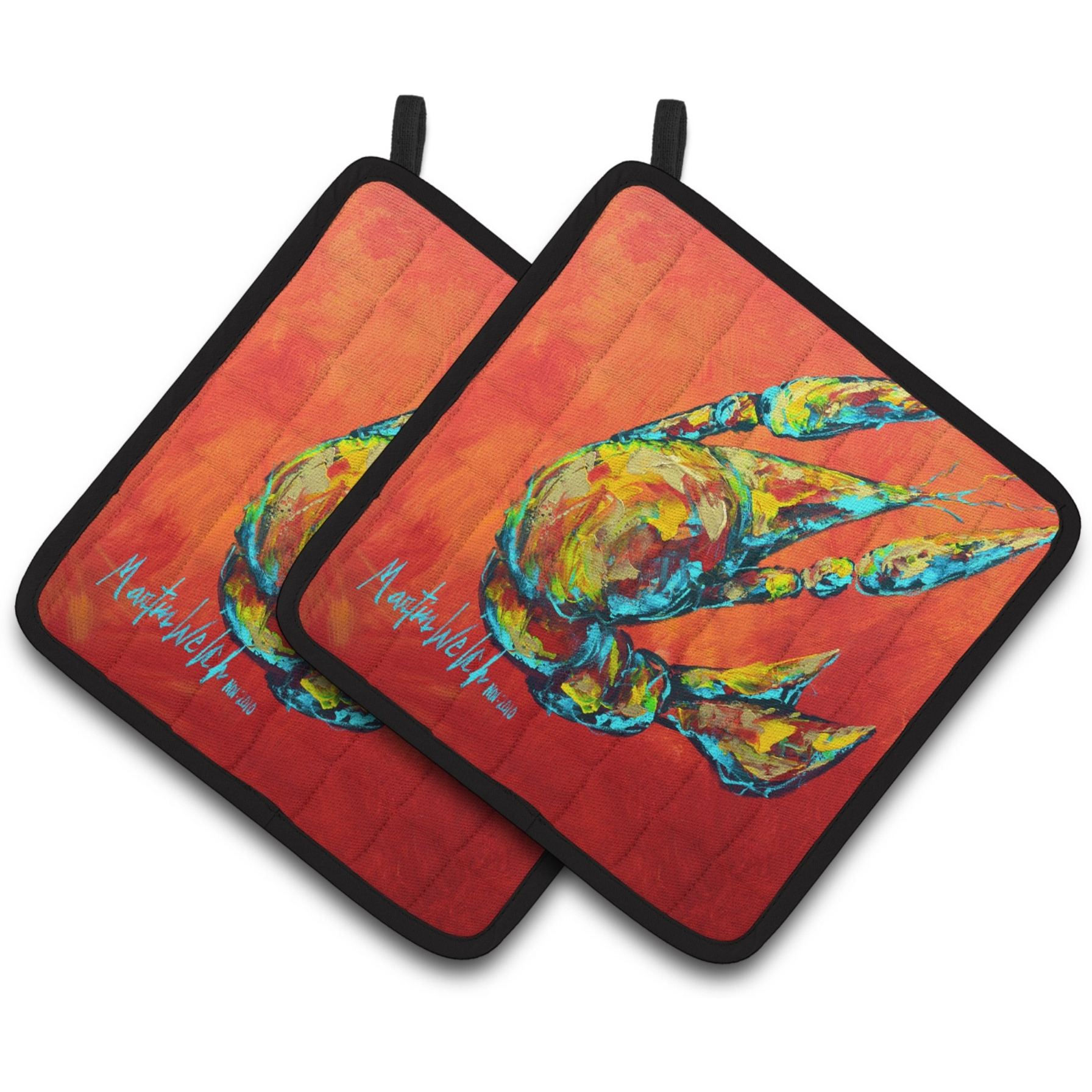 &quotCaroline's Treasures Crawfish Spicy Craw Pair of Pot Holders MW1131PTHD, 7.5HX7.5W, Multicolor"