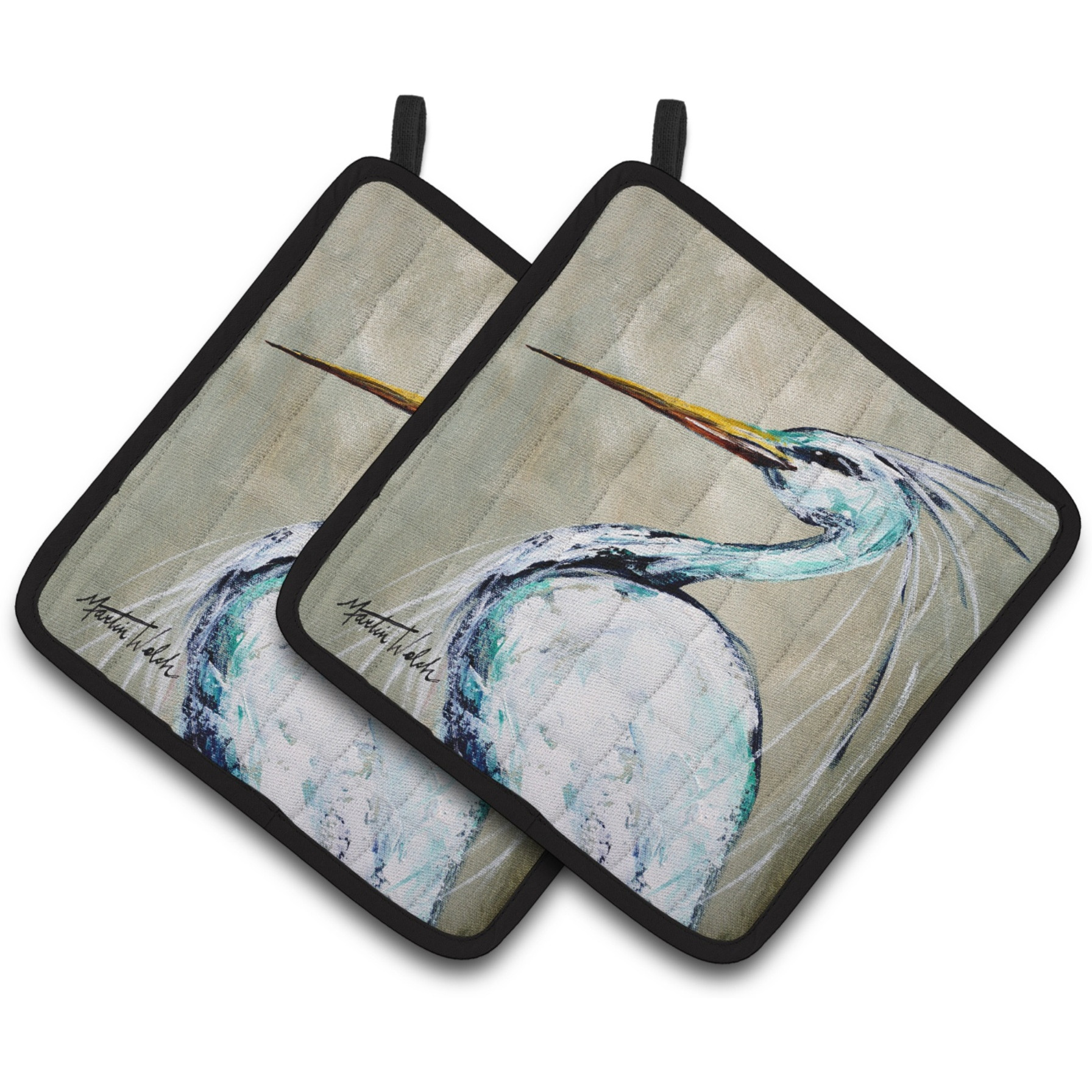 &quotCaroline's Treasures Blue Heron Smitty's Brother Pair of Pot Holders MW1132PTHD, 7.5HX7.5W, Multicolor"