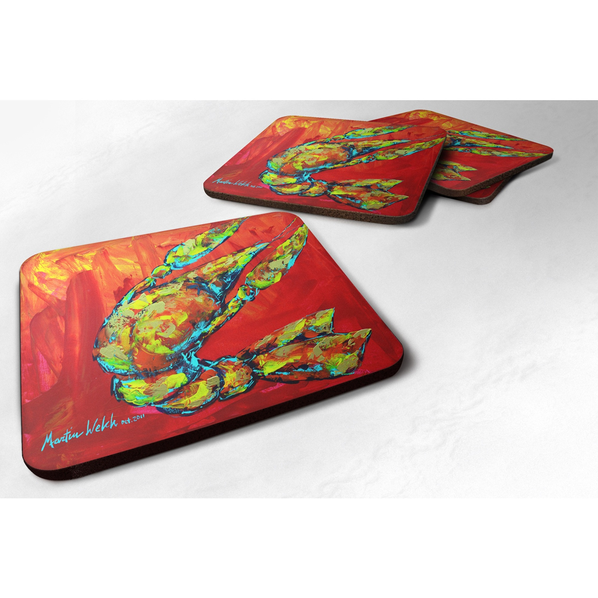 &quotCaroline's Treasures MW1134FC Crawfish Hot Craw Foam Coasters (Set of 4), 3.5"" H x 3.5"" W, Multicolor"