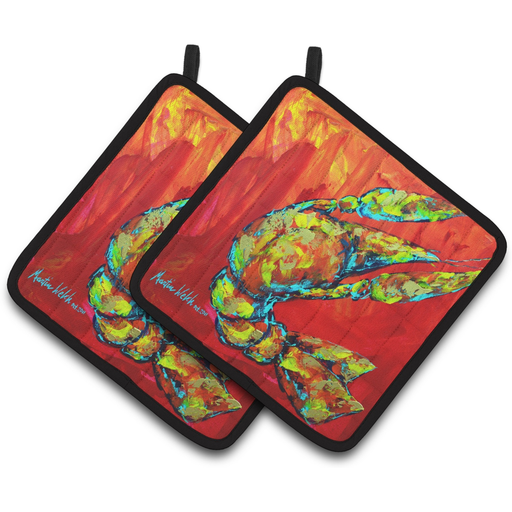 &quotCaroline's Treasures Crawfish Hot Craw Pair of Pot Holders MW1134PTHD, 7.5HX7.5W, Multicolor"