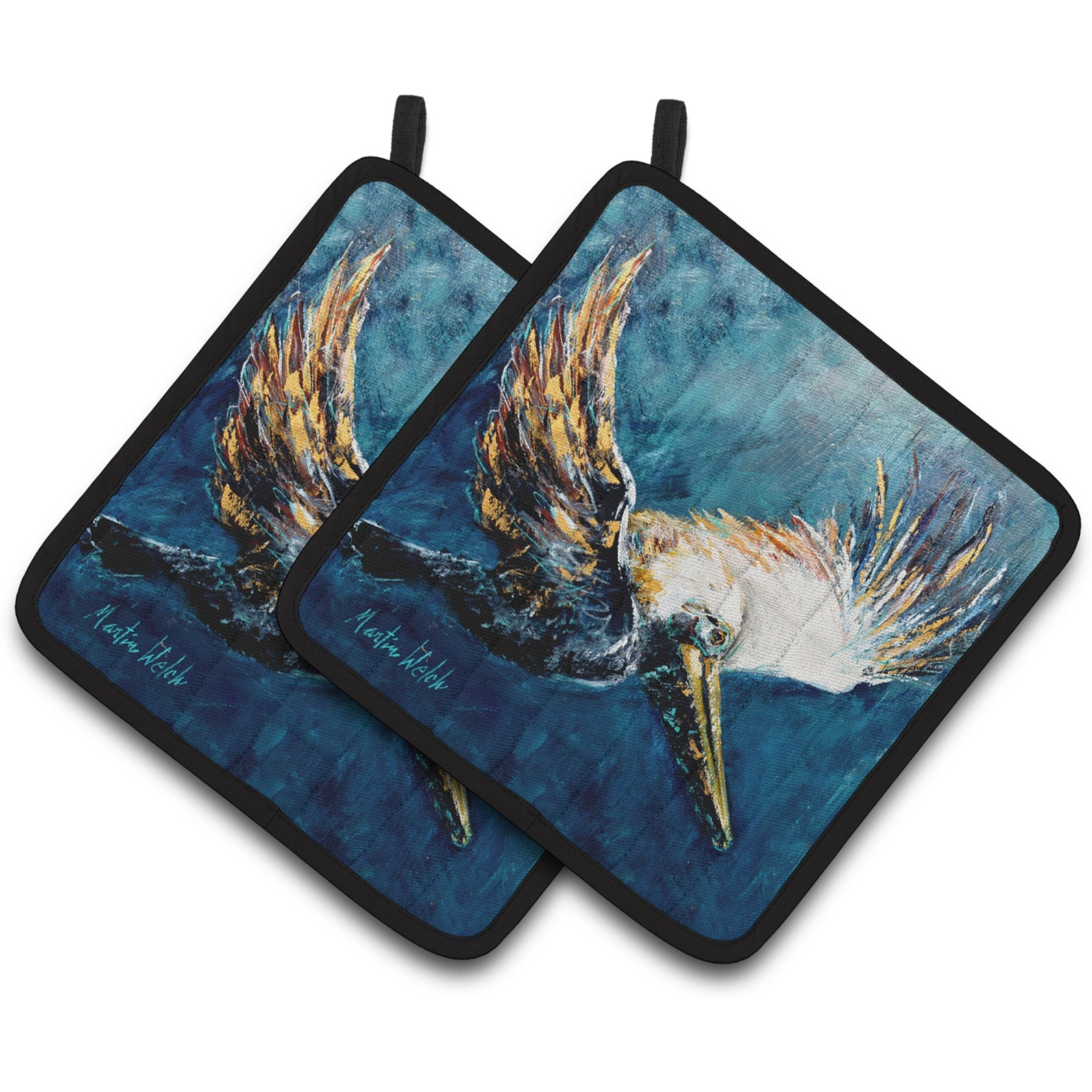 &quotCaroline's Treasures Pelican Go For It Pair of Pot Holders MW1135PTHD, 7.5HX7.5W, Multicolor"