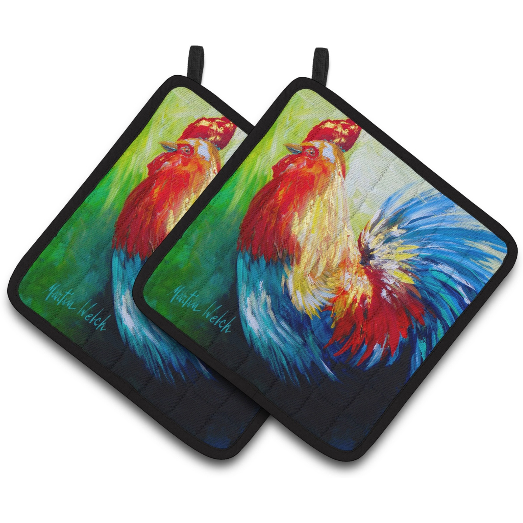 &quotCaroline's Treasures Rooster Chief Big Feathers Pair of Pot Holders MW1137PTHD, 7.5HX7.5W, Multicolor"