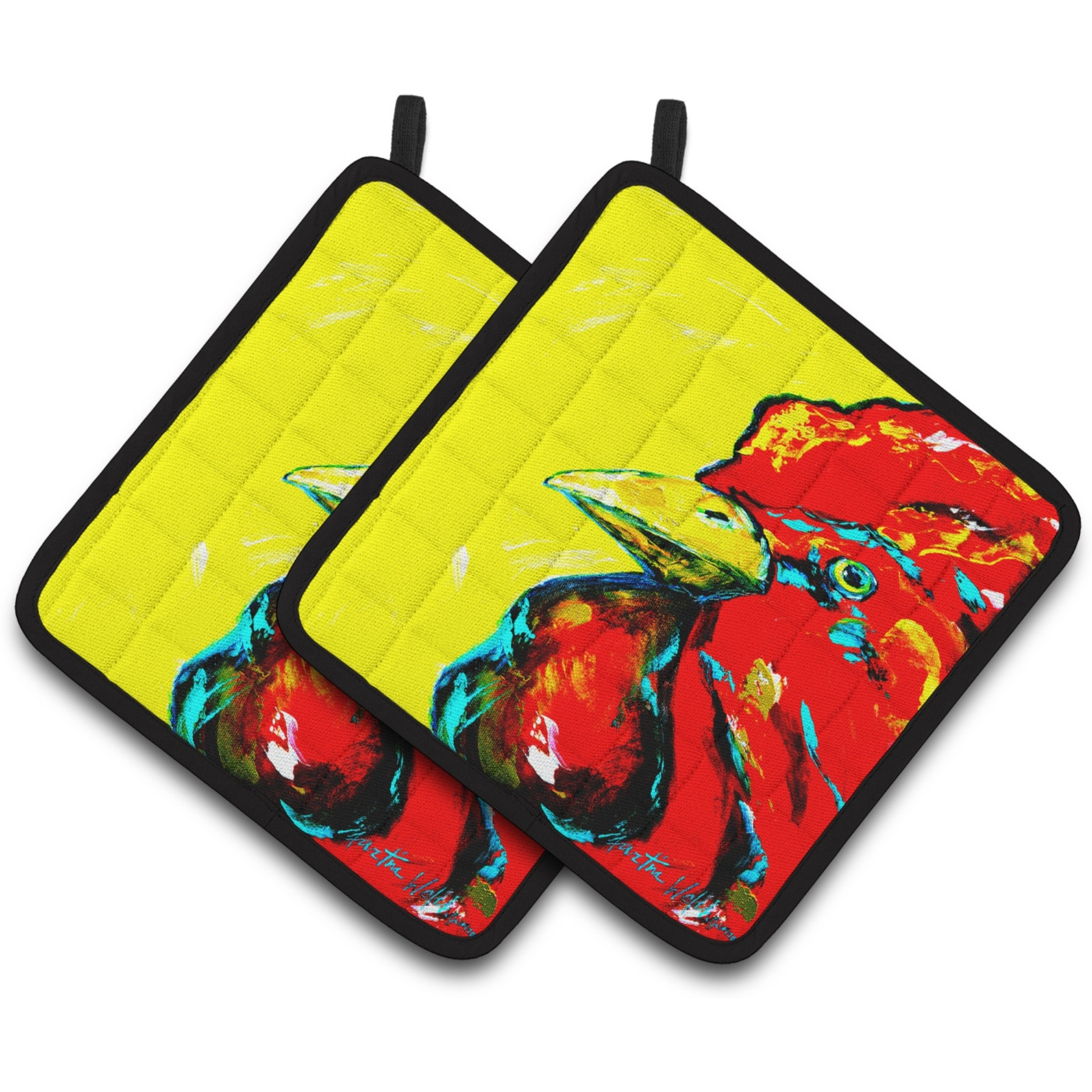 &quotCaroline's Treasures Rooster Big Head Pair of Pot Holders MW1138PTHD, 7.5HX7.5W, Multicolor"