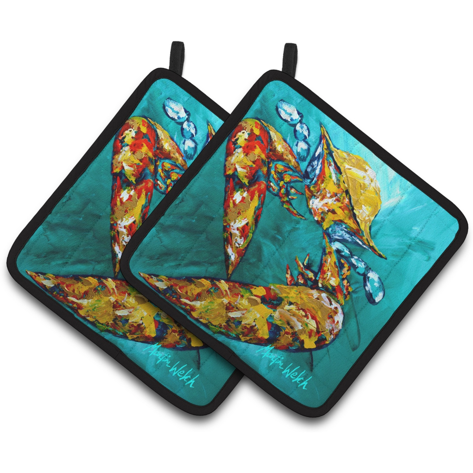 &quotCaroline's Treasures Crab Beam of Light Pair of Pot Holders MW1139PTHD, 7.5HX7.5W, Multicolor"