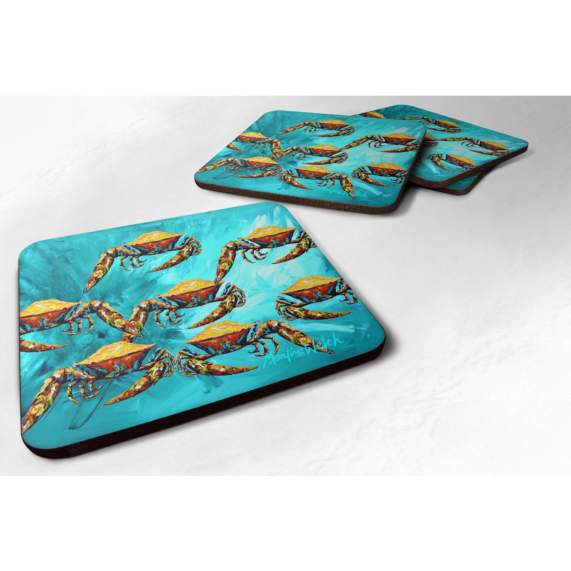 &quotCaroline's Treasures MW1140FC Crab Lotta Crabs Foam Coasters (Set of 4), 3.5"" H x 3.5"" W, Multicolor"