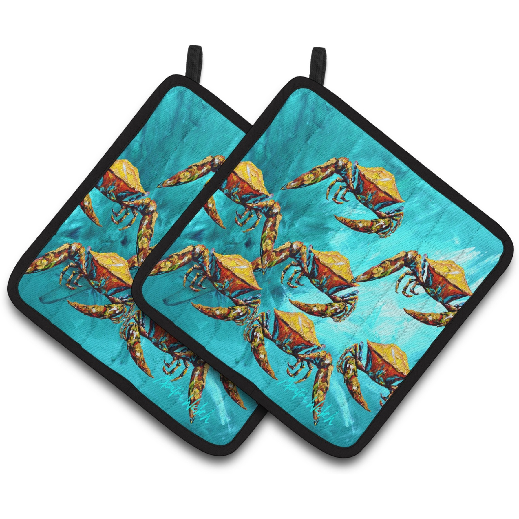 &quotCaroline's Treasures Crab Lotta Crabs Pair of Pot Holders MW1140PTHD, 7.5HX7.5W, Multicolor"