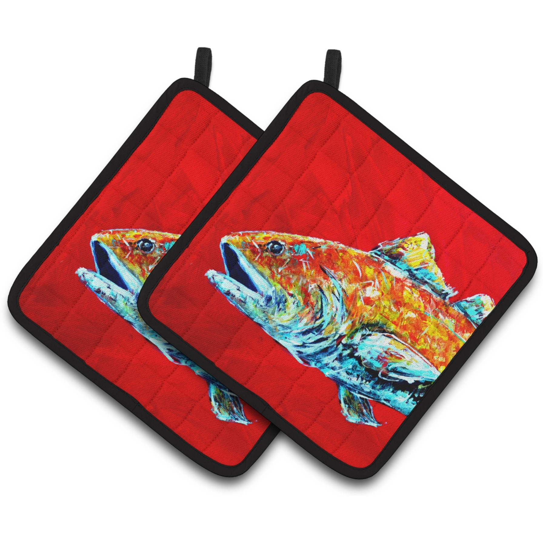 &quotCaroline's Treasures Red Fish Alphonzo Head Pair of Pot Holders MW1141APTHD, 7.5HX7.5W, Multicolor"