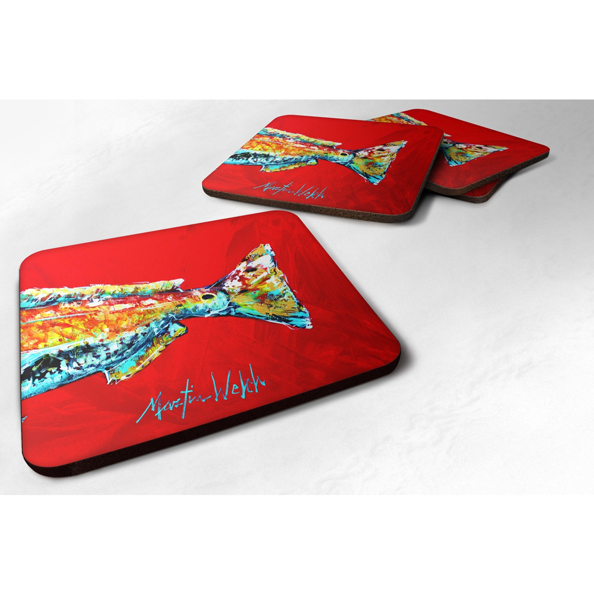 &quotCaroline's Treasures MW1141BFC Fish-Red Fish Alphonzo Tail Foam Coasters (Set of 4), 3.5"" H x 3.5"" W, Multicolor"