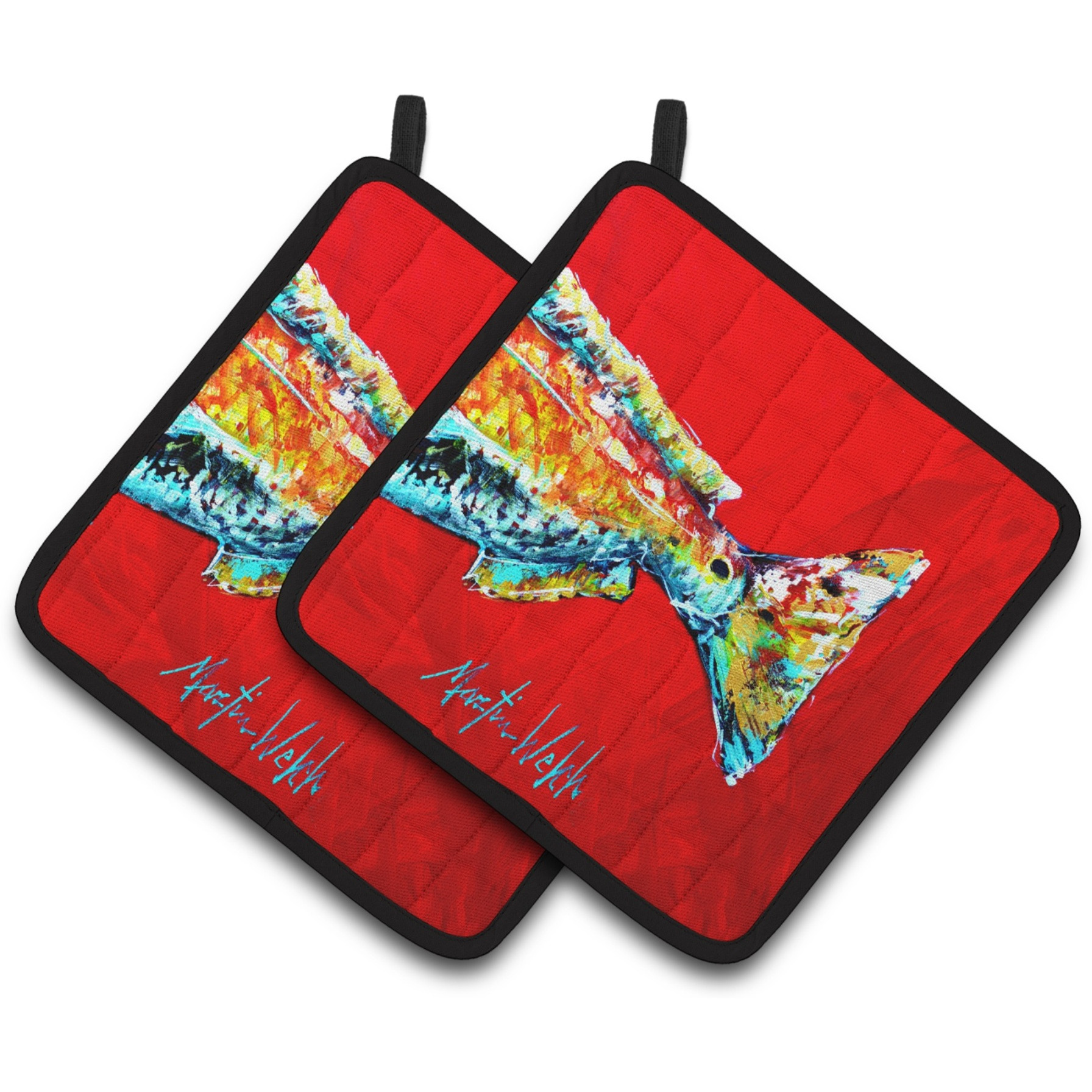 &quotCaroline's Treasures Red Fish Alphonzo Tail Pair of Pot Holders MW1141BPTHD, 7.5HX7.5W, Multicolor"