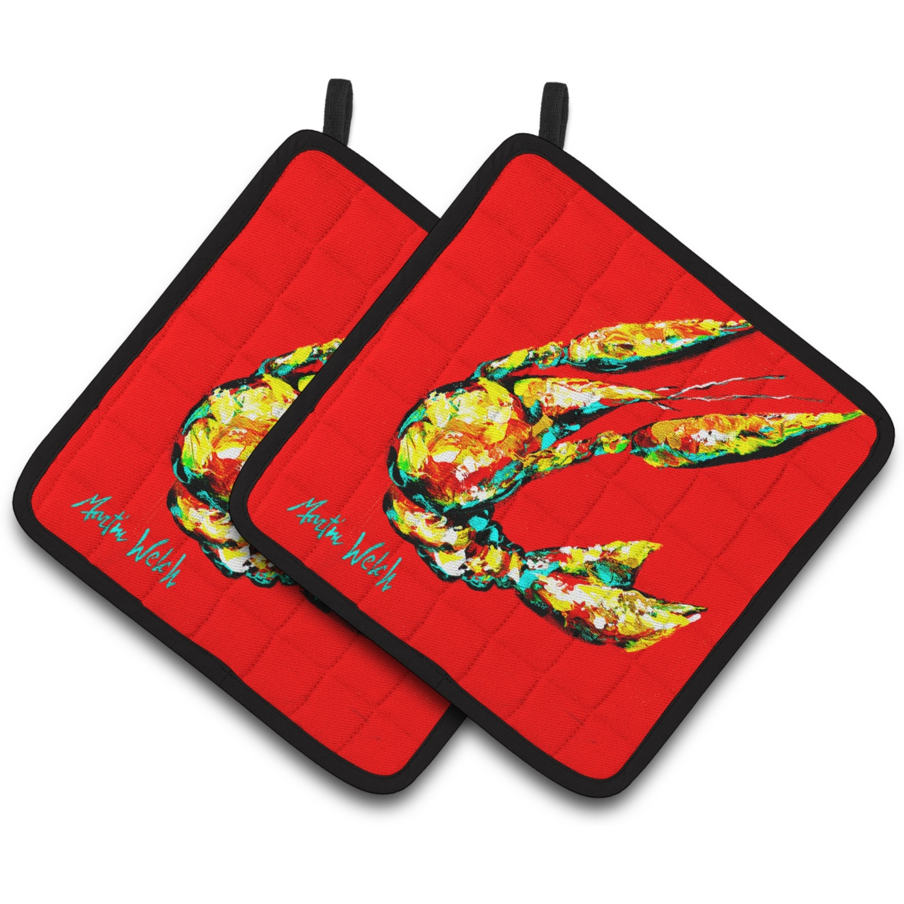 &quotCaroline's Treasures Crawfish Move Over Pair of Pot Holders MW1146PTHD, 7.5HX7.5W, Multicolor"