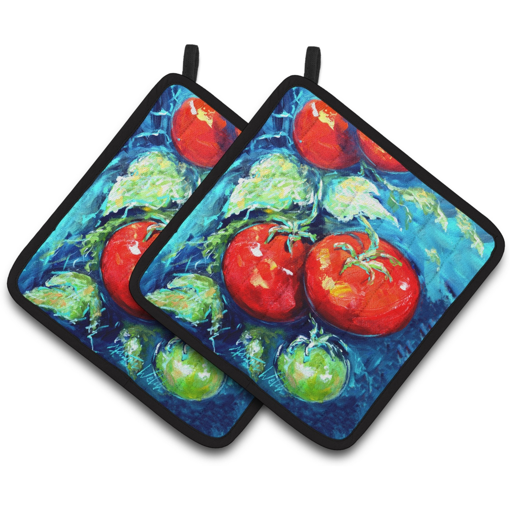 &quotCaroline's Treasures Vegetables - Tomatoes On The Vine Pair of Pot Holders MW1148PTHD, 7.5HX7.5W, Multicolor"