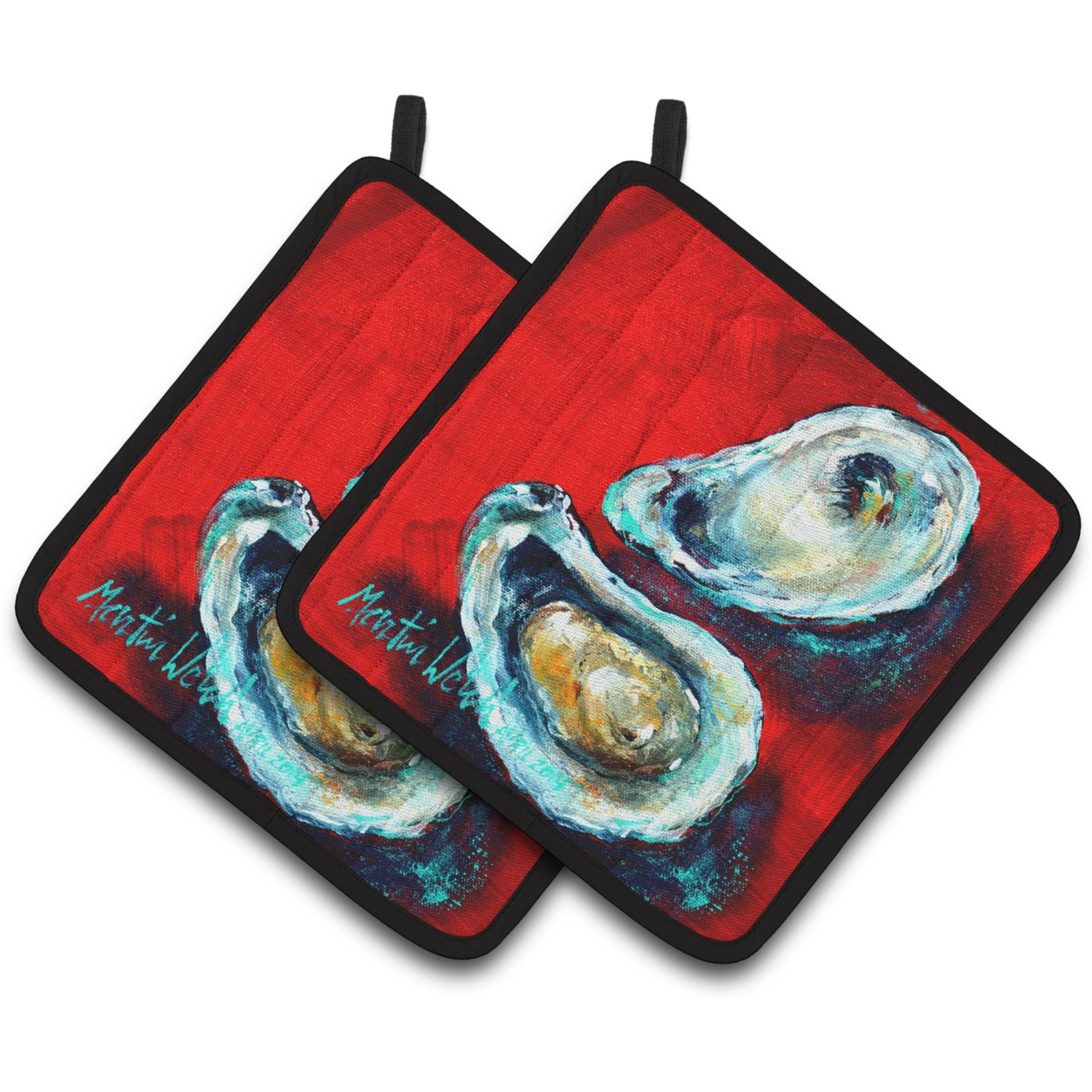 &quotCaroline's Treasures Open Up Oyster Pair of Pot Holders MW1149PTHD, 7.5HX7.5W, Multicolor"