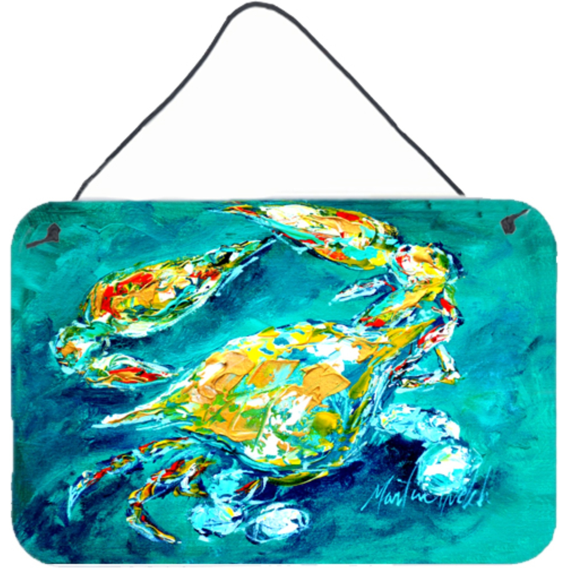 &quotCaroline's Treasures By Chance Crab in Aqua Blue Wall or Door Hanging Prints Mw1162Ds812, 8 x 12"""