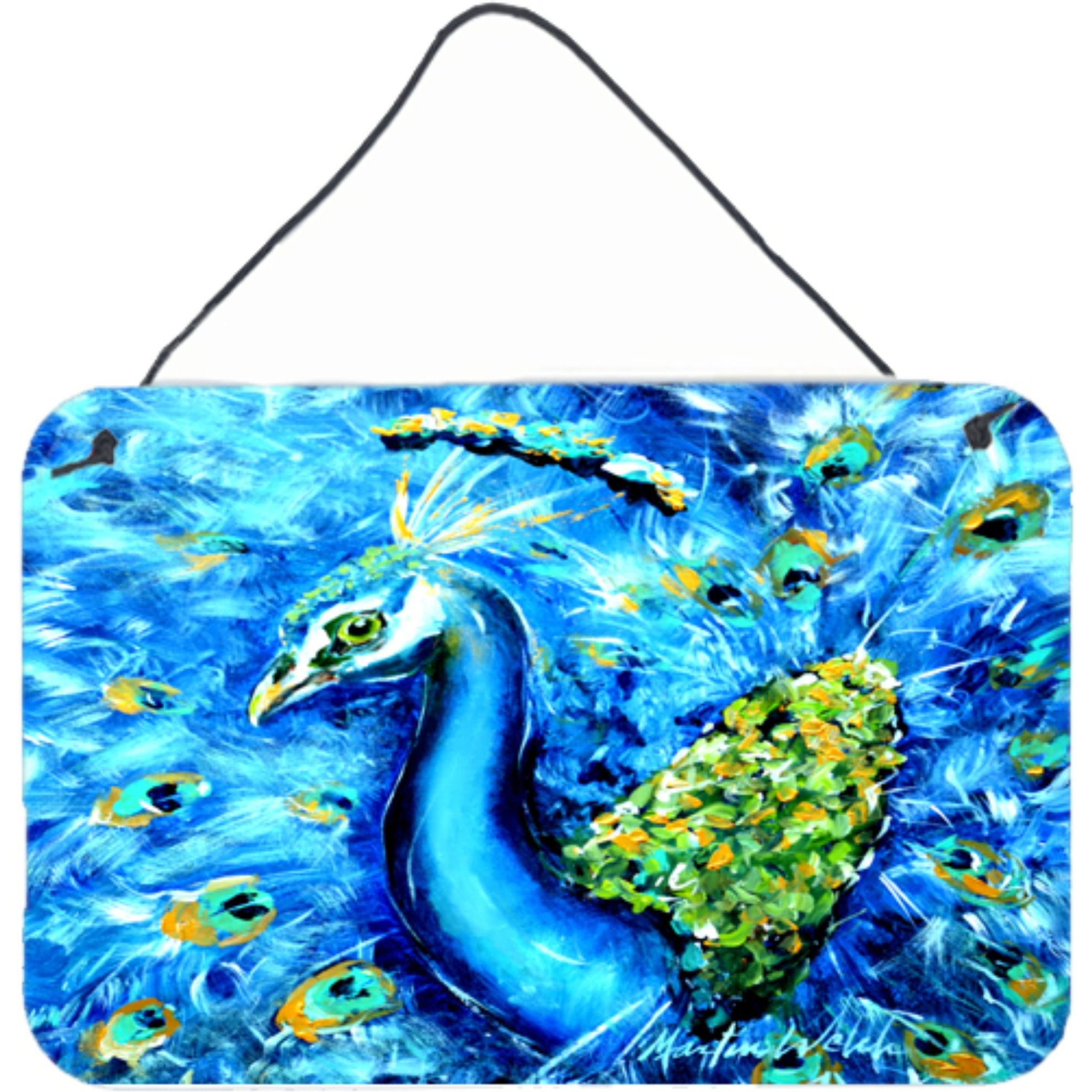 &quotCaroline's Treasures Peacock Straight Up in Blue Wall or Door Hanging Prints Mw1166Ds812, 8 x 12"""
