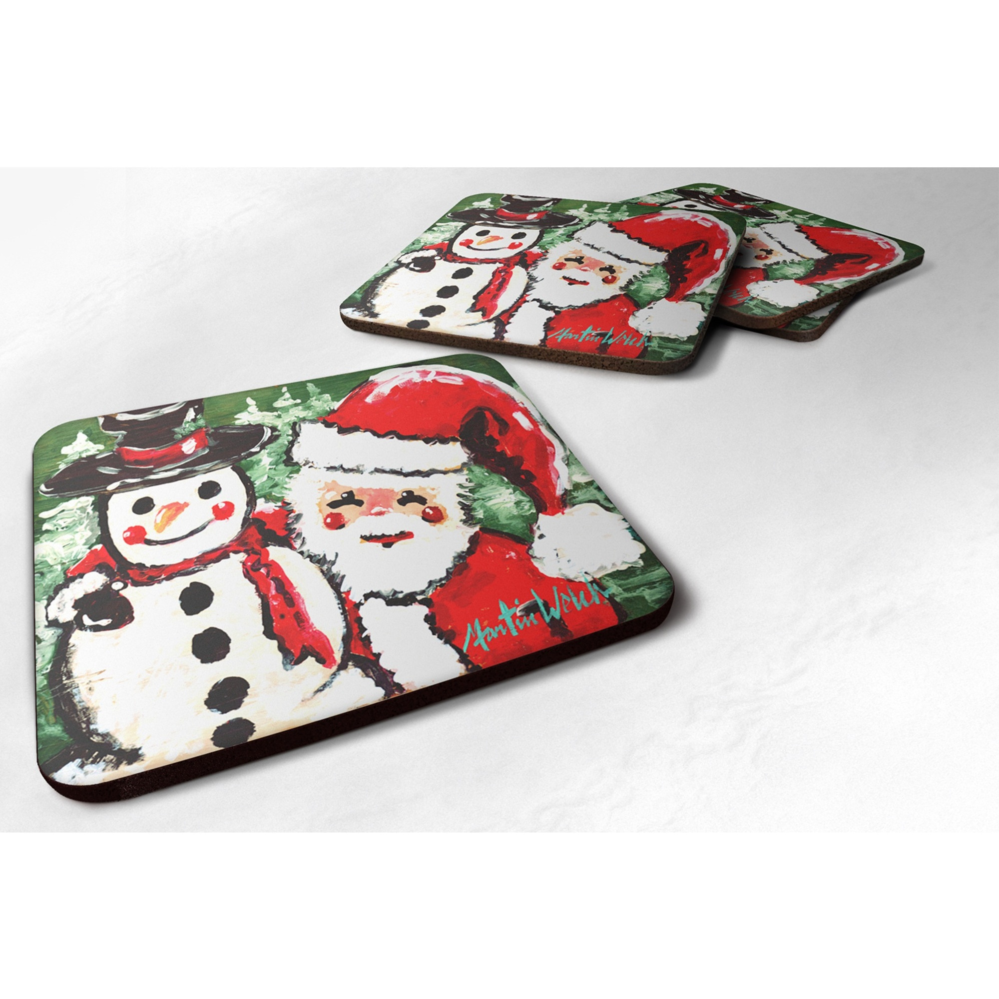 &quotCaroline's Treasures MW1167FC Friends Snowman And Santa Claus Foam Coaster, 3.5"", Multicolor"