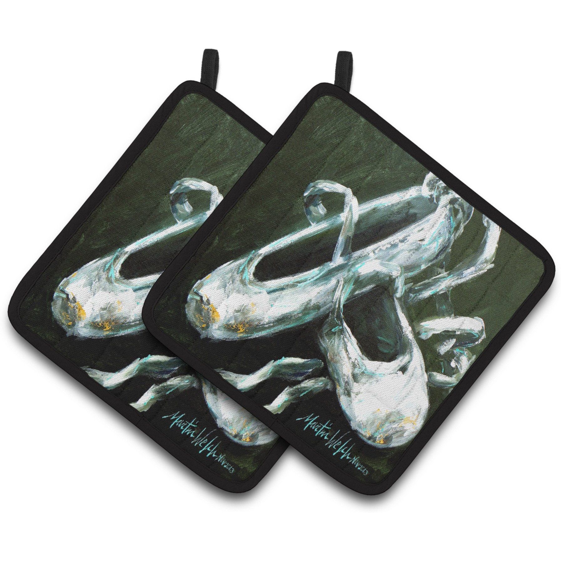 &quotCaroline's Treasures Ballet Golden Toes Pair of Pot Holders MW1168PTHD, 7.5HX7.5W, Multicolor"