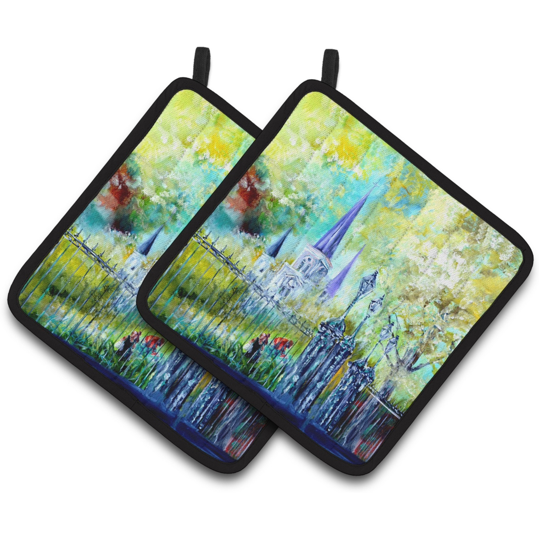 &quotCaroline's Treasures MW1183PTHD Across The Square St Louis Cathedral Pot Holders (1 Pair), 7.5"" x 7.5"", Multicolor"