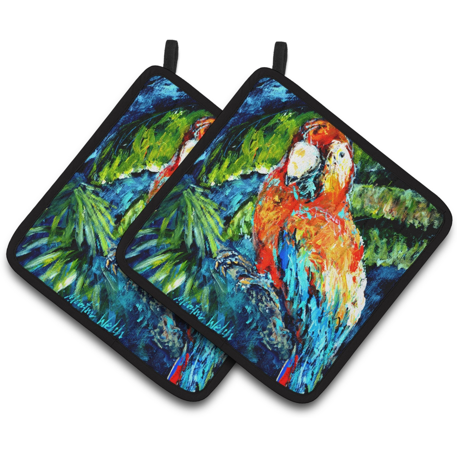&quotCaroline's Treasures Yo Mama Parrot Pair of Pot Holders MW1204PTHD, 7.5HX7.5W, Multicolor"