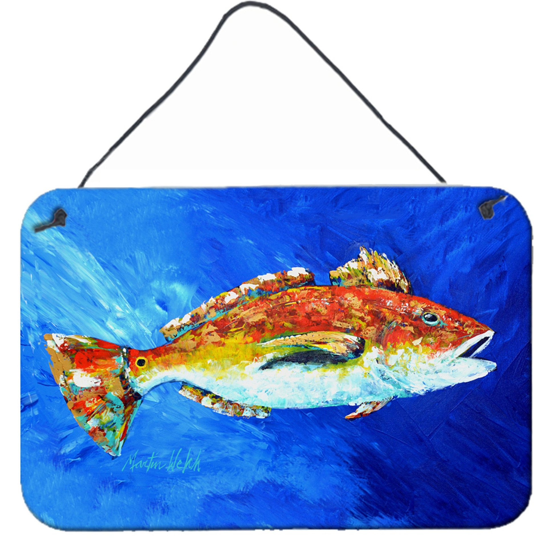 &quotCaroline's Treasures Red Fish White Spin Wall or Door Hanging Prints MW1212DS812, 8"" x 12"""