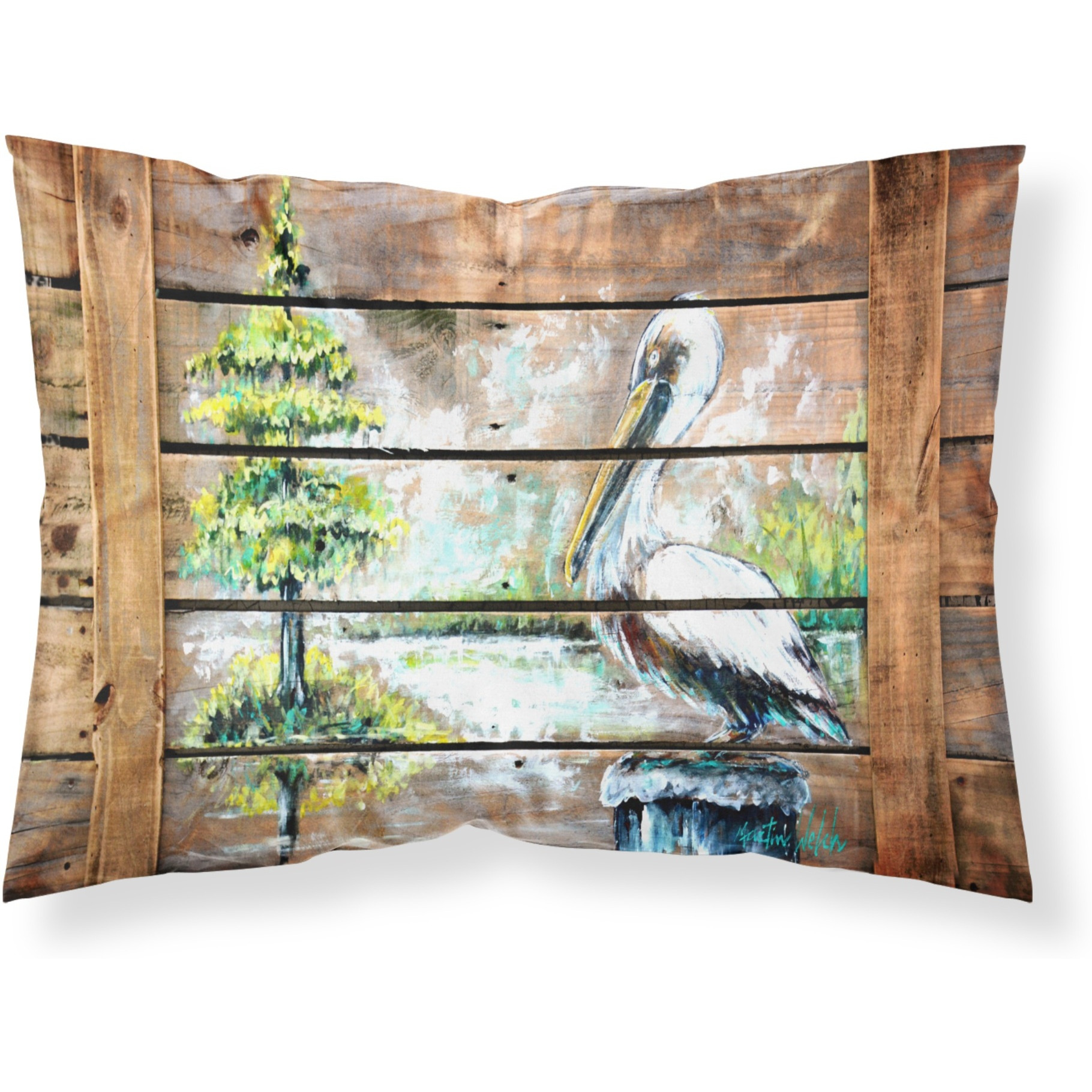 &quotCaroline's Treasures Summer by the Lake White Pelican Fabric Standard Pillowcase MW1215PILLOWCASE, Multicolor"