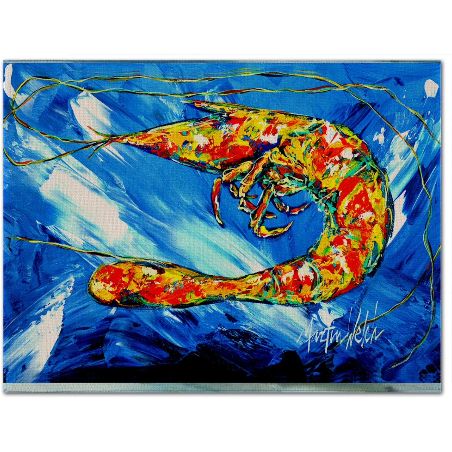 &quotCaroline's Treasures MW1226PLMT Ice Blue Shrimp Fabric Placemat, Multicolor"