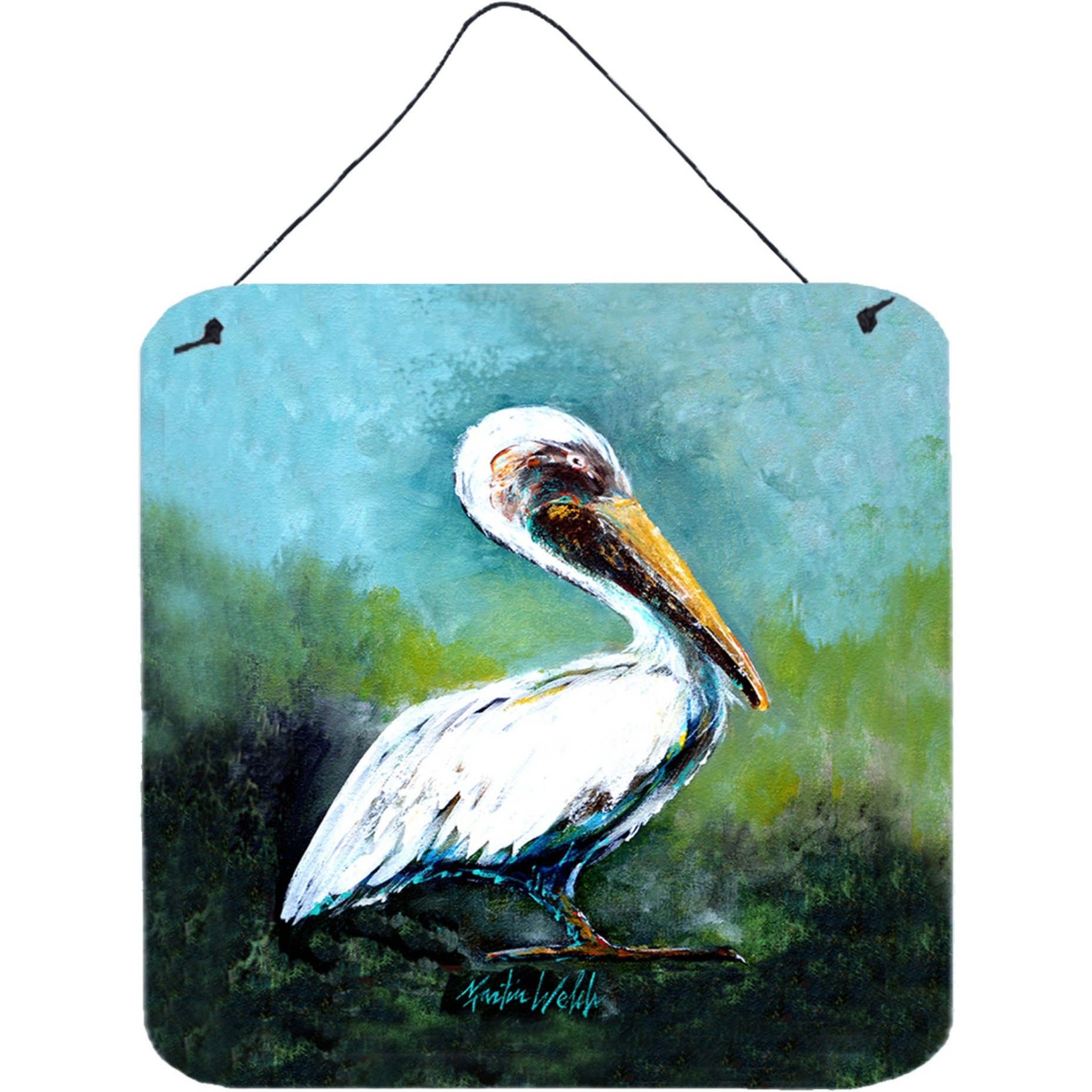 &quotCaroline's Treasures Blue Stand White Pelican Door Hanging Prints wall-decor, Multicolor"