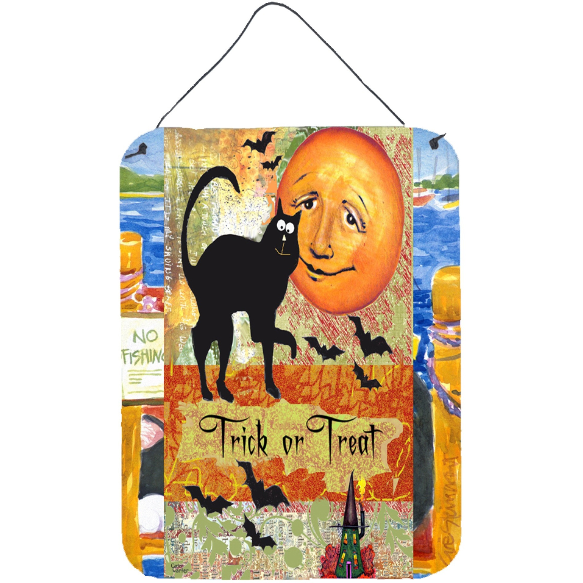 &quotCaroline's Treasures PJC1006DS1216 Trick or Treat Moon Halloween Wall or Door Hanging Prints, 16 x 12"", Multicolor"