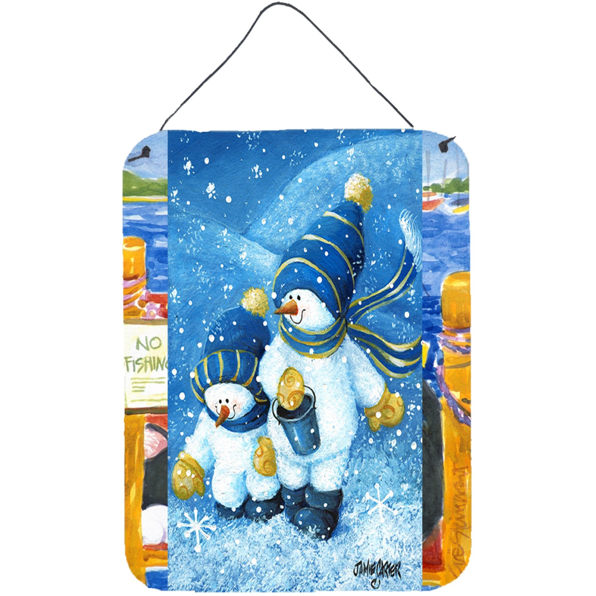 &quotCaroline's Treasures PJC1011DS1216 Gathering Snowflakes Snowman Wall or Door Hanging Prints, 16 x 12"", Multicolor"