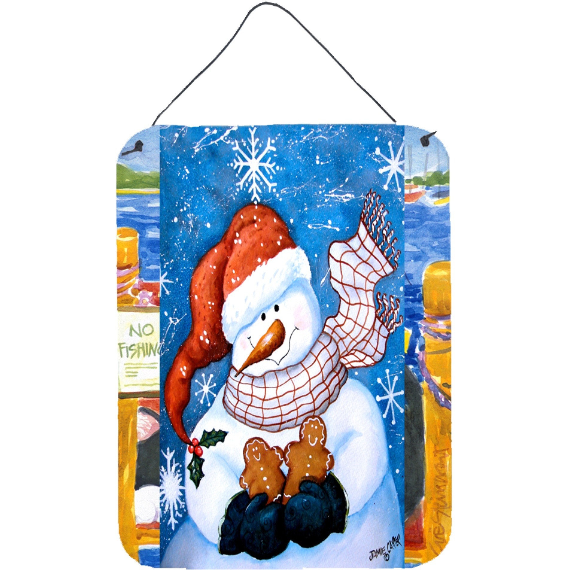 &quotCaroline's Treasures PJC1012DS1216 Gingerbread and Snowflake Snowman Wall or Door Hanging Prints, 16 x 12"", Multicolor"